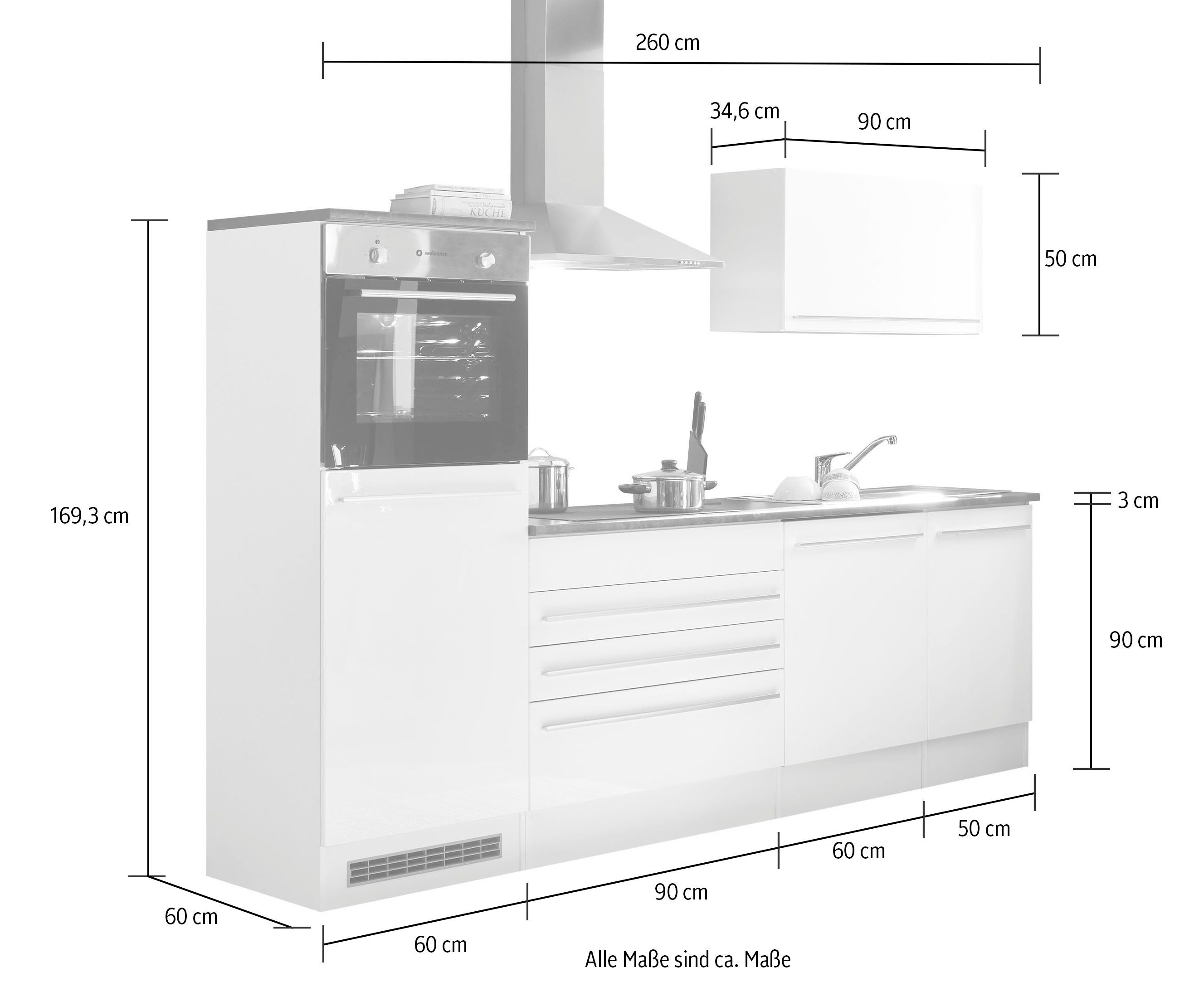 BASIC by Balculina Küchenzeile Jazz, Breite 260 cm, wahlweise mit E-Geräten