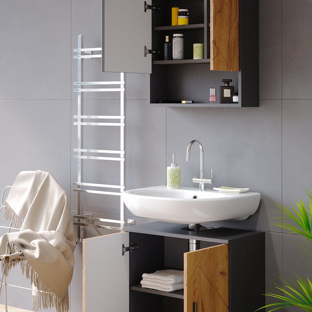 Vicco Badezimmer-Set Badezimmerset IRMA Anthrazit / Eiche Set 1, (2-er Set, 2-St., 2-er Set)