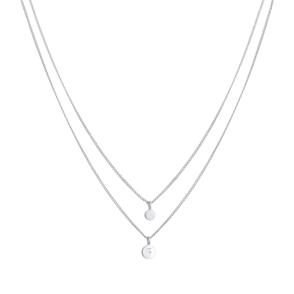 Elli Elli Collier Femmes Couches Plaquette Basique avec Cristal en Argent Sterling 925 collier