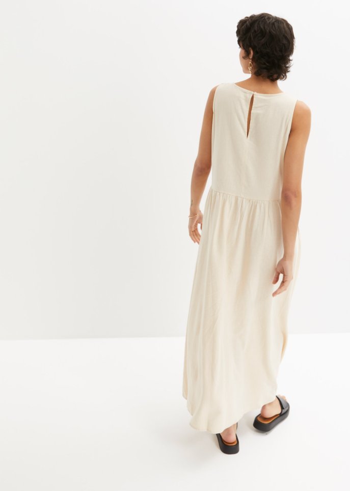 Maxi-Kleid mit Leinen und Tunnelzug in der Taille