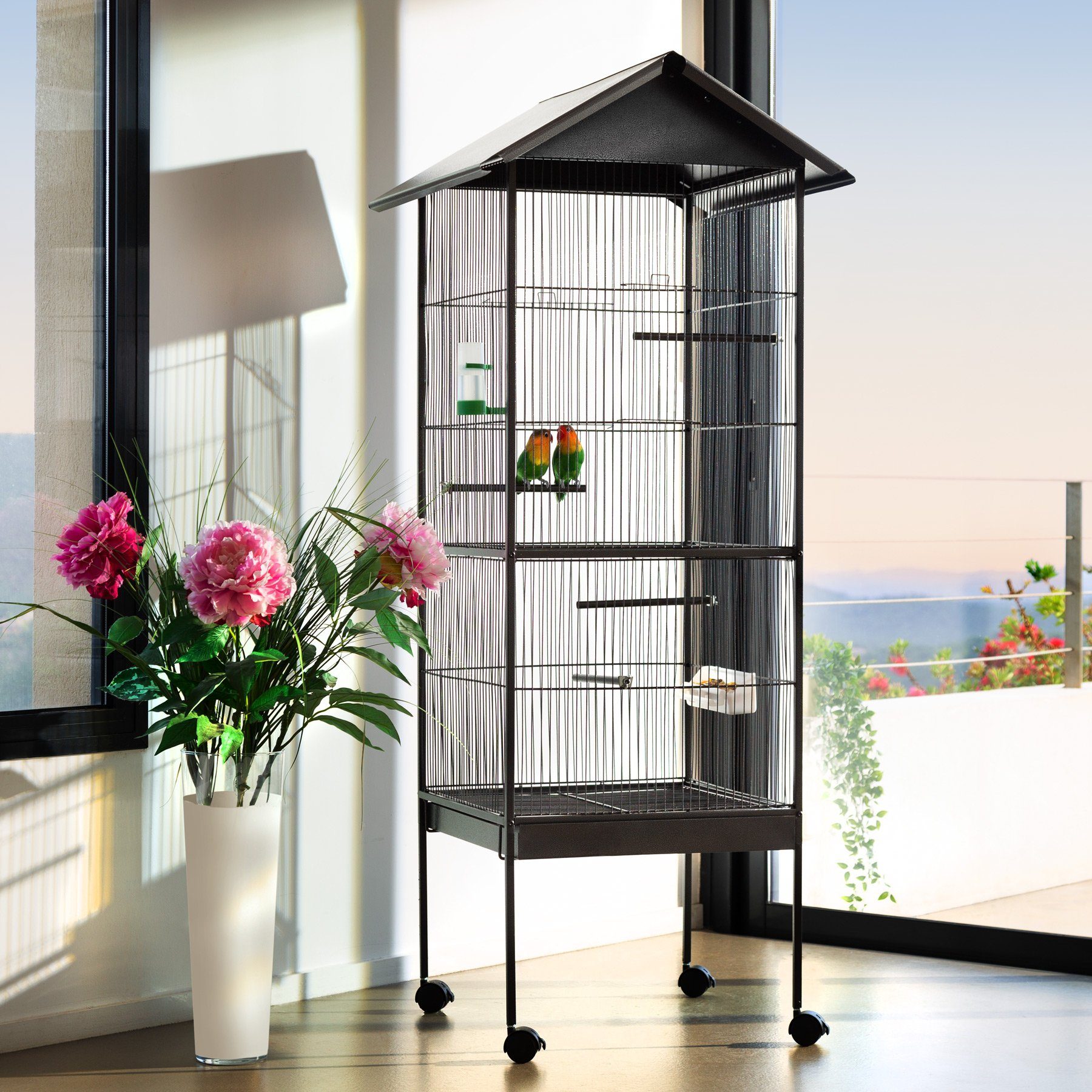 tectake Vogelkäfig Vogelkäfig 162cm hoch, Spitzdach