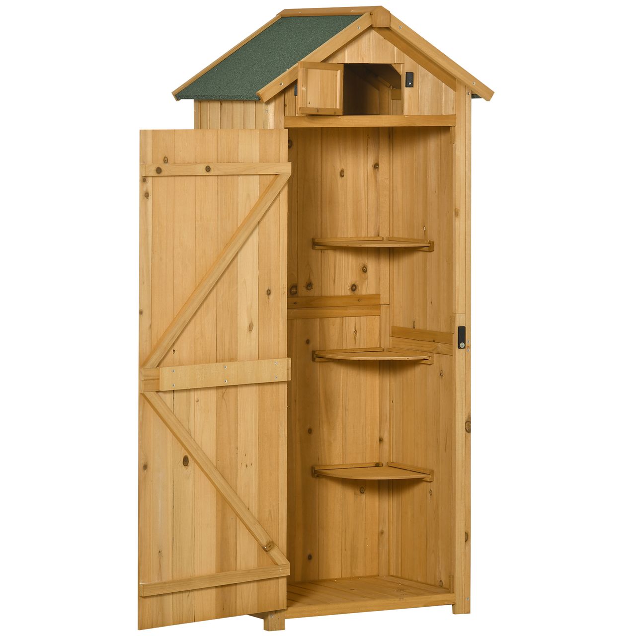 Outsunny Gartenschrank Geräteschuppen mit Fachböden Asphaltdach Holz Gelb