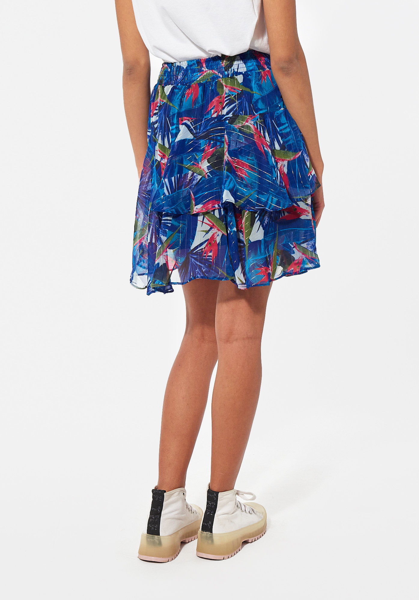 BIGUN  Jupe bleue fleurie en 100% polyester recyclé