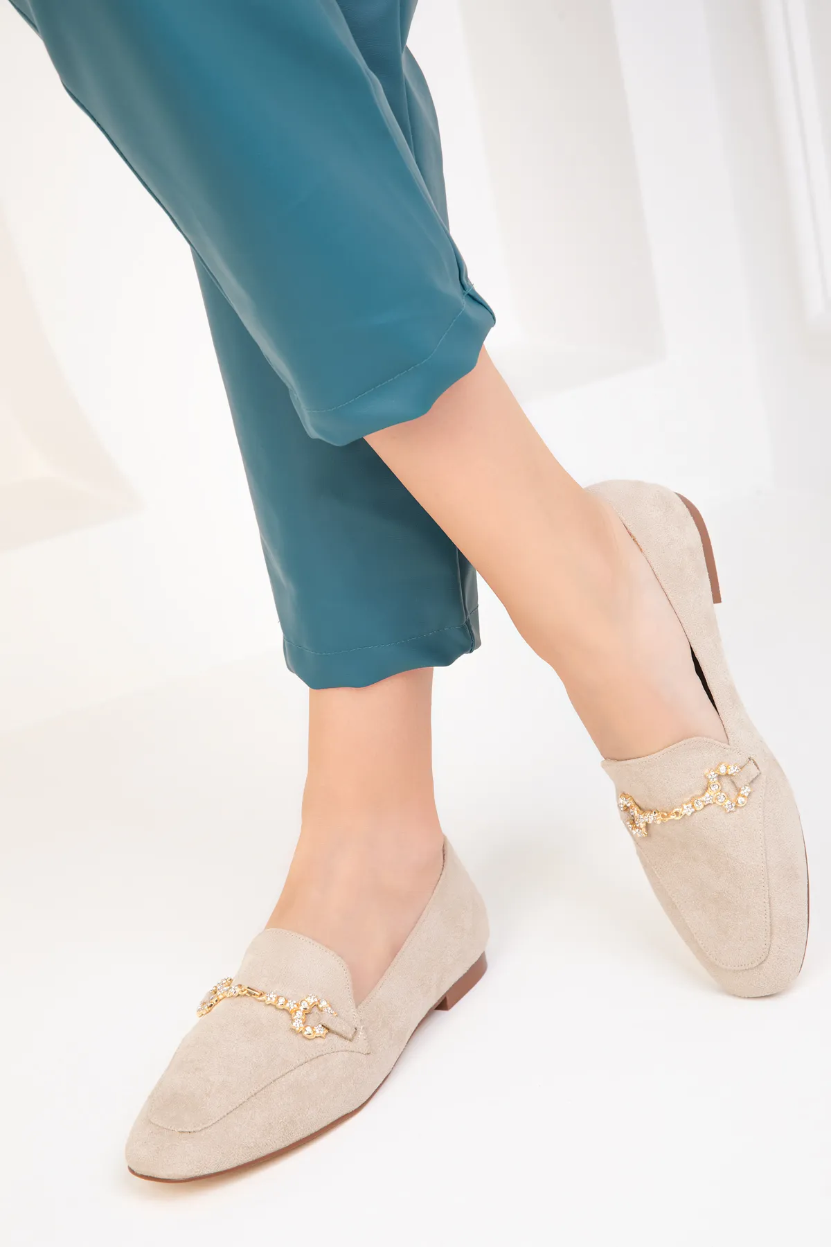 SOHO  Beige Wildleder-Gold Damen Ballerinas 18727