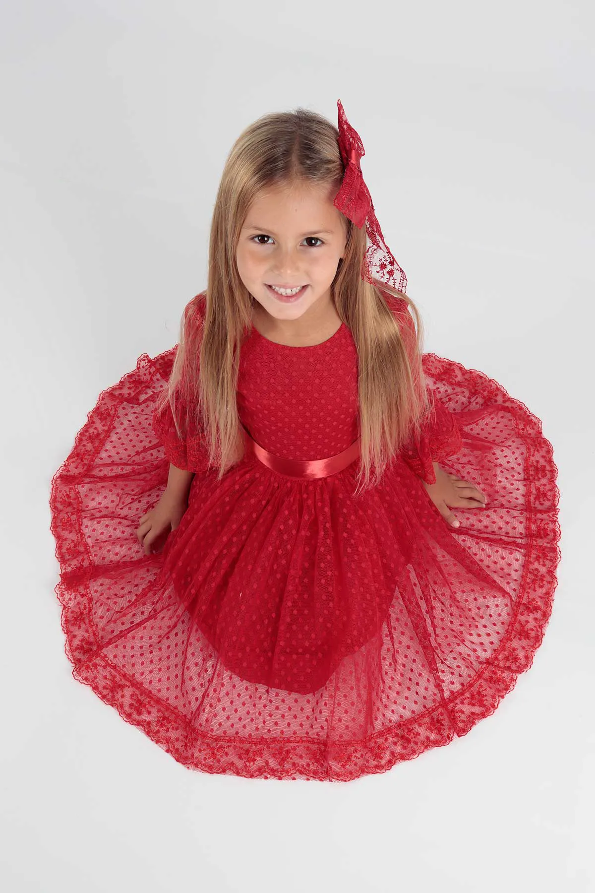 AHENGİM  Trendiges Abendkleid für Mädchen mit Schnalle und Tüllspitze Ak2209