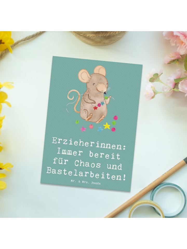 Mr. & Mrs. Panda Postkarte Erzieherin Chaos mit Spruch in Meeresbrise günstig kaufen onesize