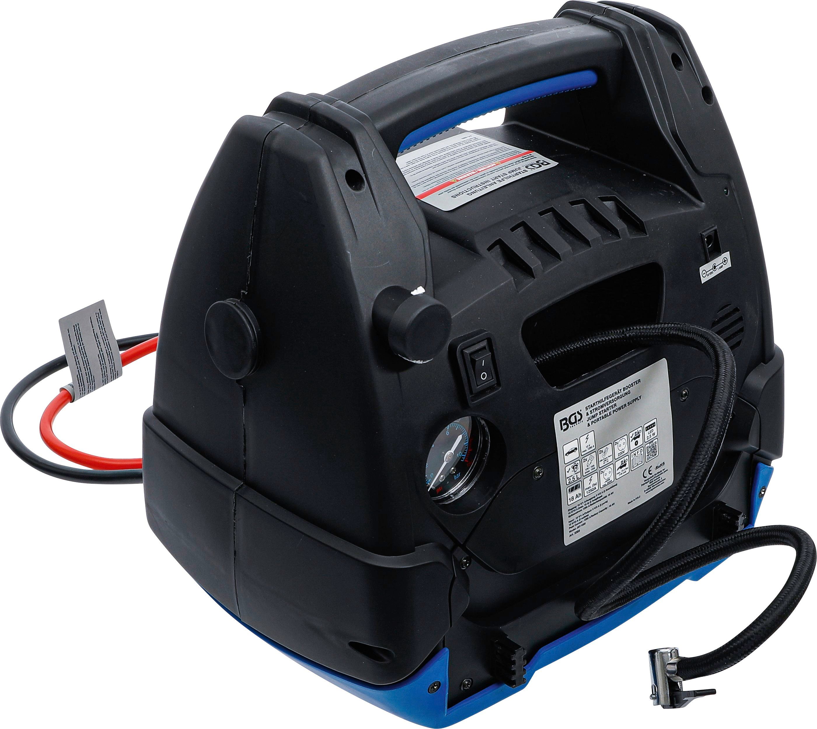 BGS 3383 Starthilfegerät, 5 in 1: Starthilfe, Kompressor, Powerbank, 220V Spannung, Leuchte