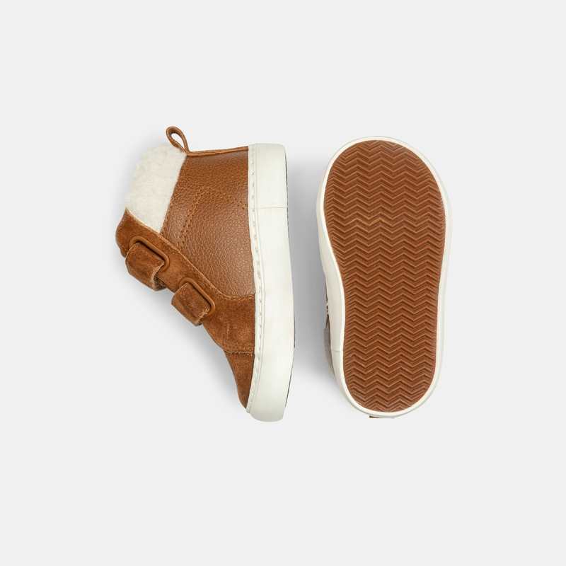 Basket montante fourrée à scratchs beige bébé garçon