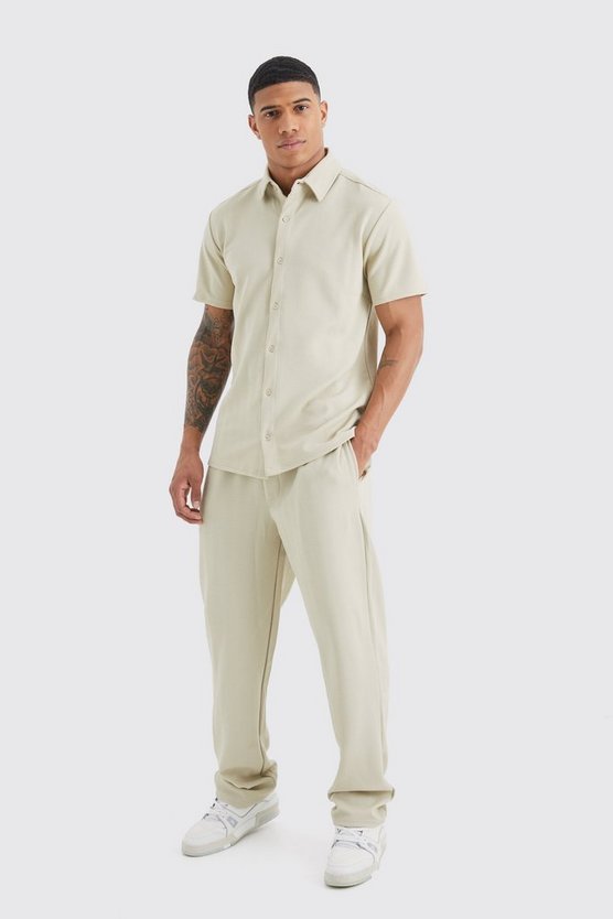 Kurzärmliges Jersey-Hemd & Hose mit Fischgräten-Print