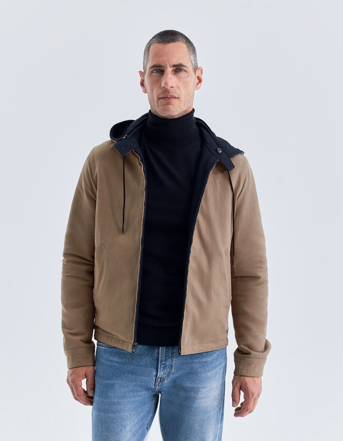 Blouson réversible noir et beige à capuche Homme