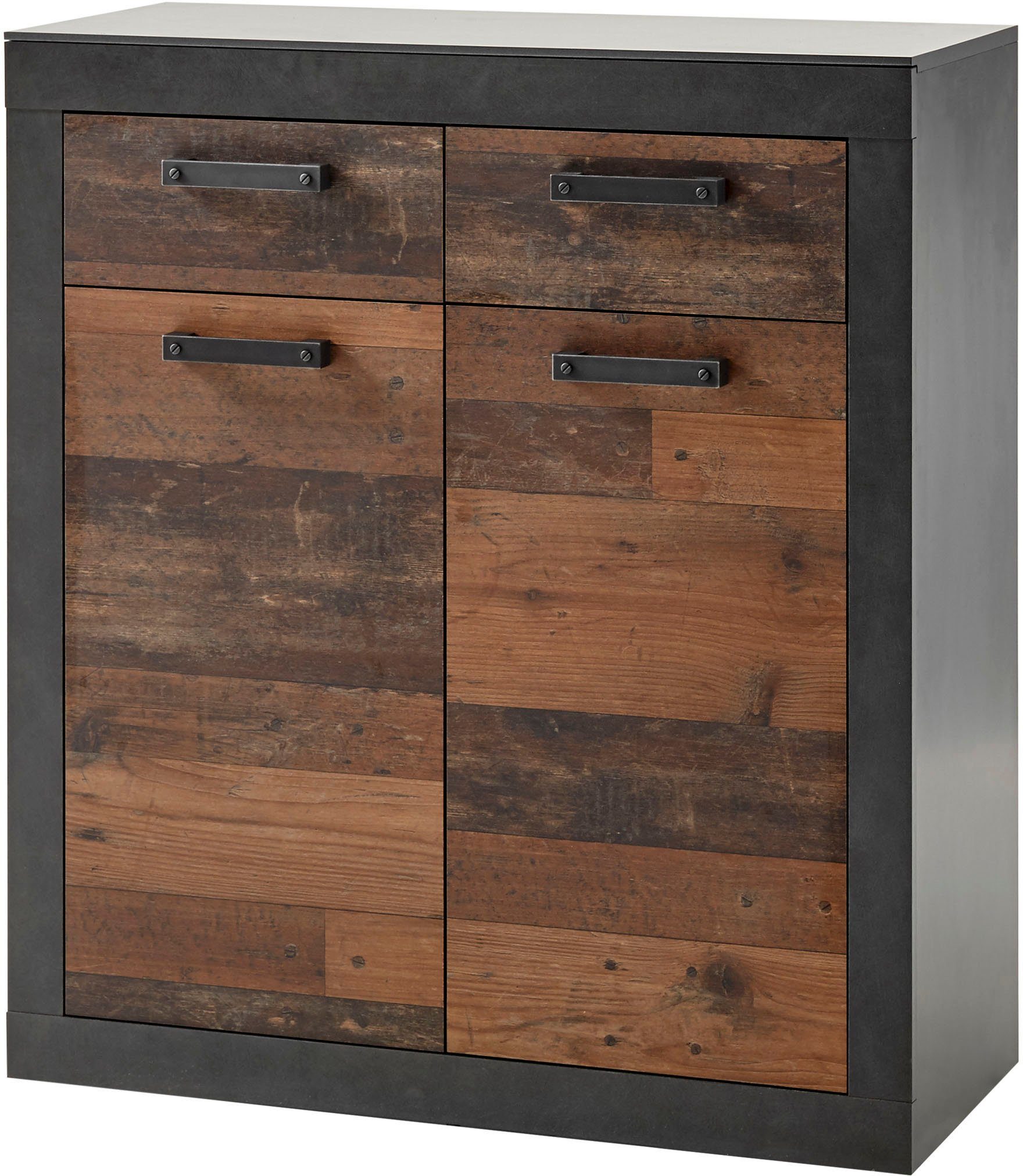 Home affaire Schlafzimmer-Set BROOKLYN, (Set, 4-St., mit Polsterkopfteil, Nachtkommode, Kleiderschrank 2 trg., Kommode), in dekorativer Rahmenoptik