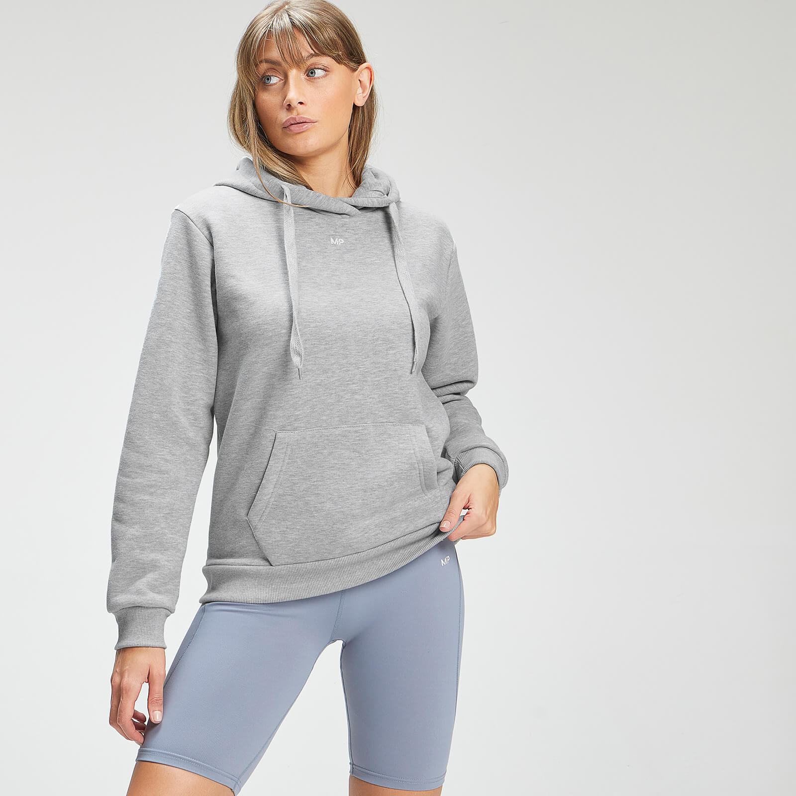 Sweat à capuche avec poche kangourou MP pour femmes – Gris Chiné