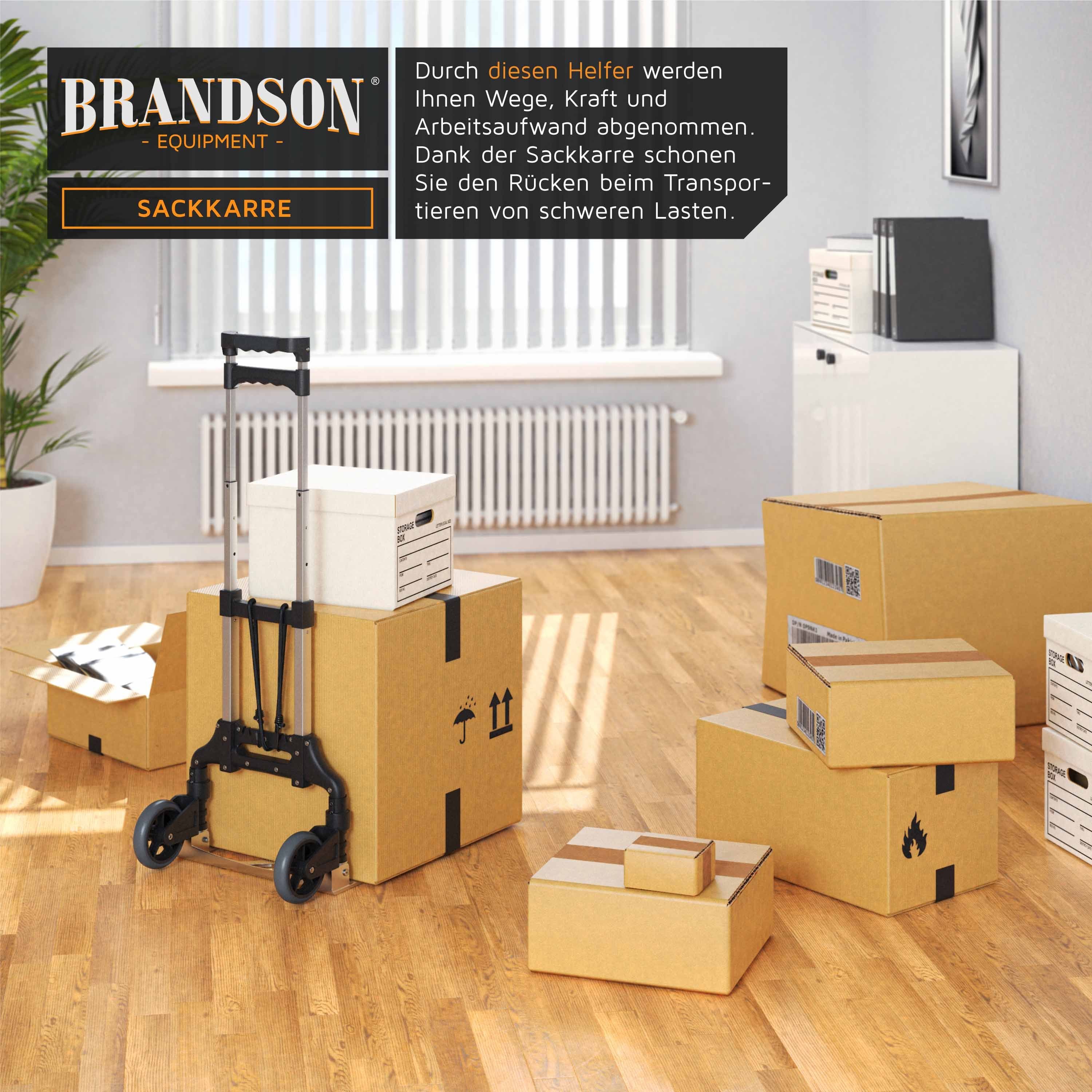 Brandson Sackkarre, Transportkarre klappbar mit 70 kg Last Vollgummireifen & Expanderseil