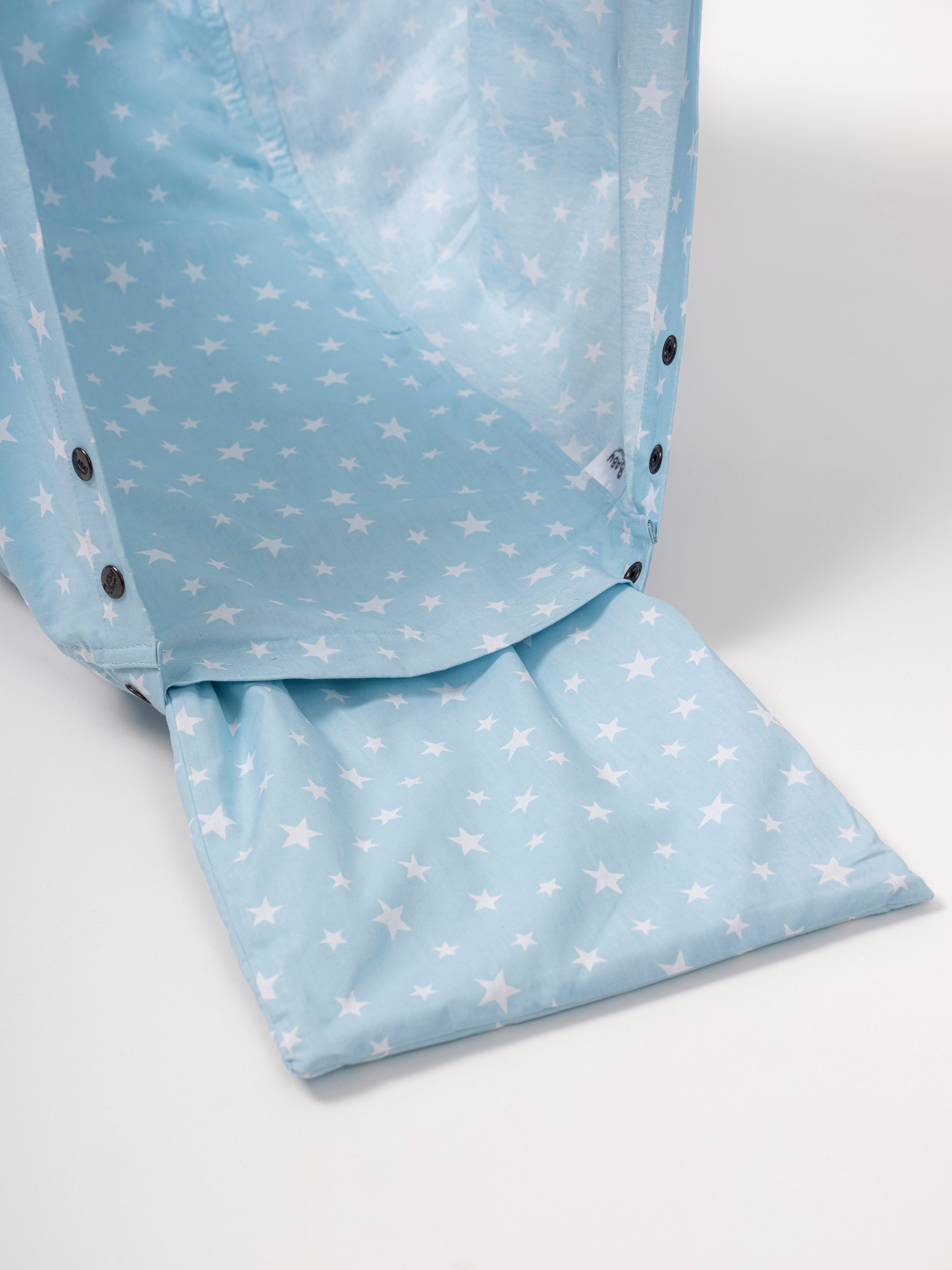 Teppich-Traum Federwippe Baby-Traum Federwiege für Neugeborene, waschbar, weiße Sterne blau