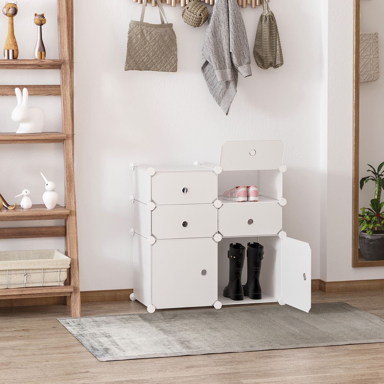 HOMCOM Schuhschrank Regal mit Aufbewahrungsboxen Kleiderschrank Weiß Grau