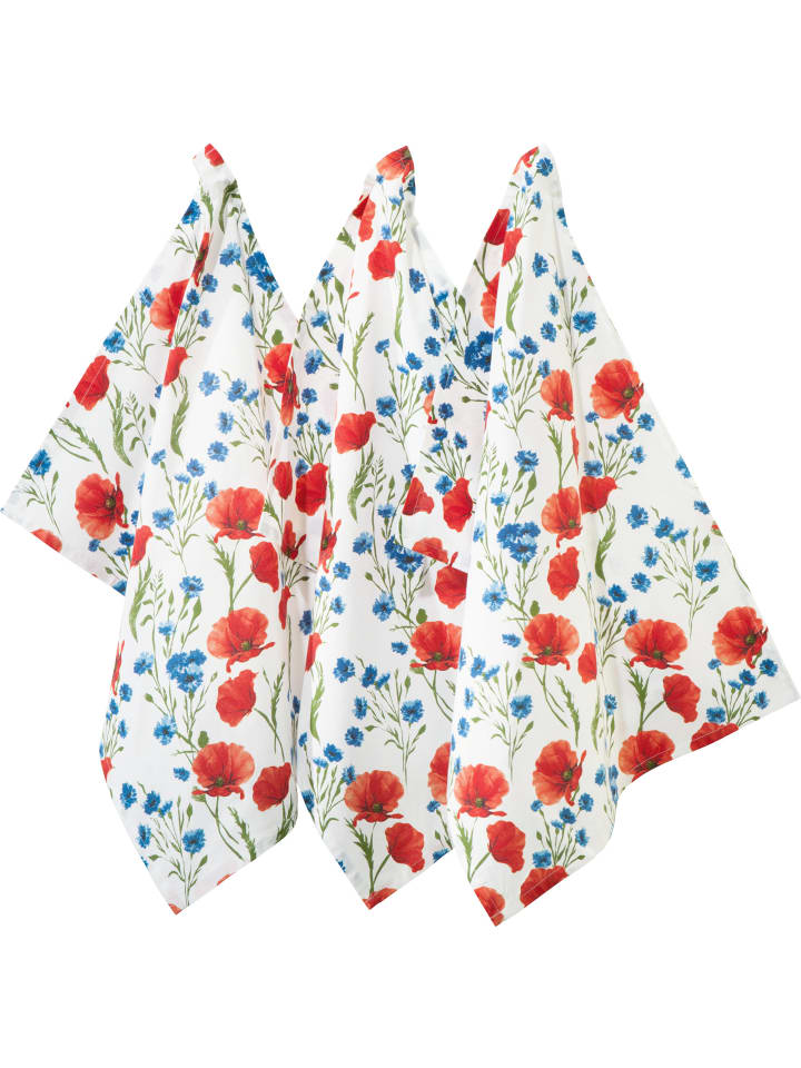 REDBEST Baumwolle Geschirrtuch 3er-Pack in Mohnblume günstig kaufen 50 x 70 cm