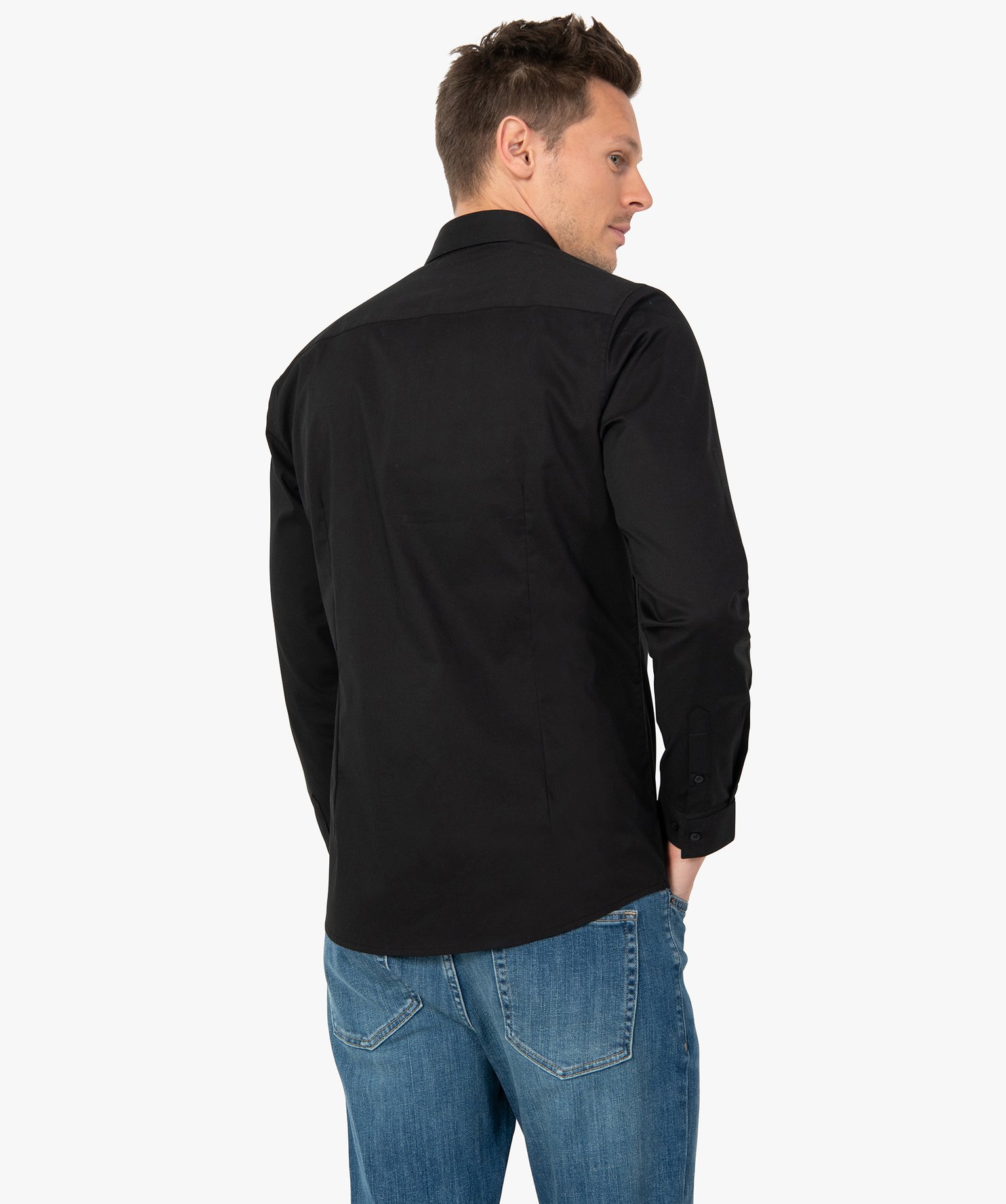 Chemise homme unie coupe slim en coton stretch noir | GEMO