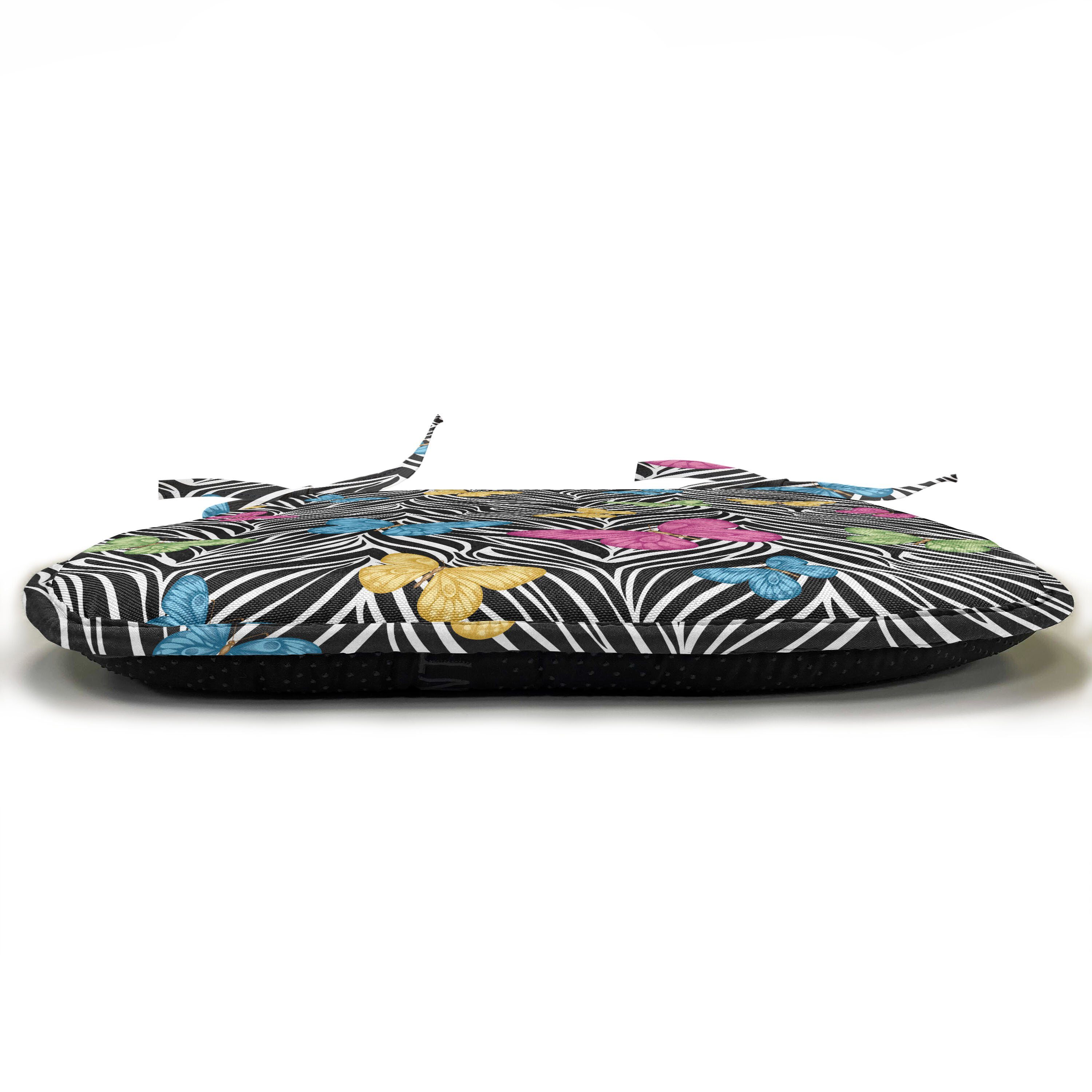 Abakuhaus Stuhlkissen Dekoratives wasserfestes Kissen mit Riemen für Küchensitze, Bunt Schmetterlinge auf Zebra