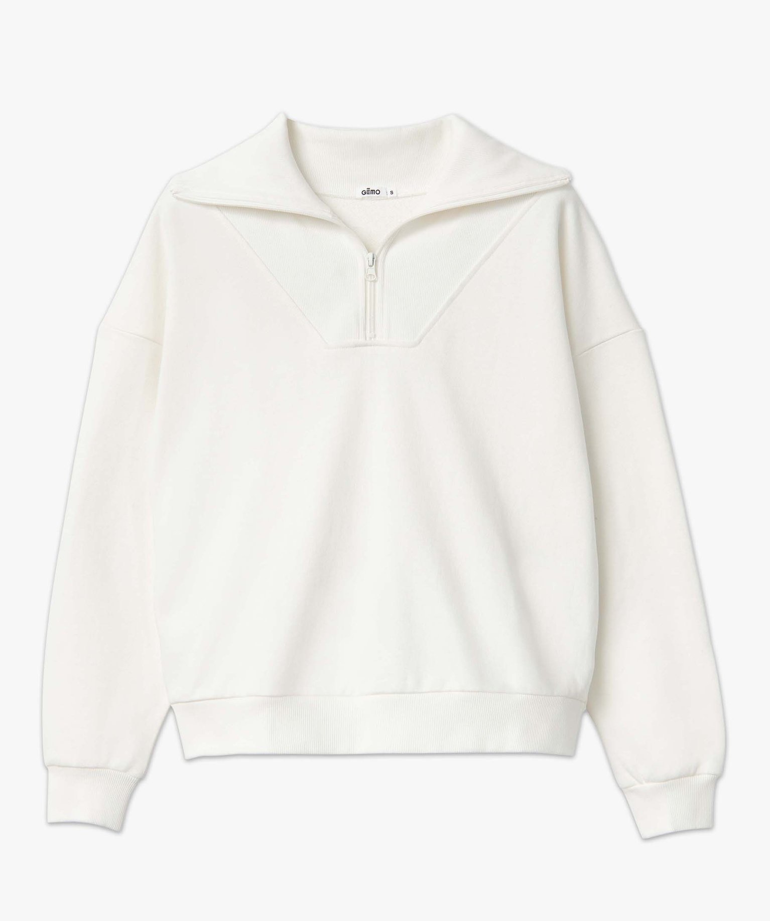 Sweat femme à col camionneur zippé ecru | GEMO