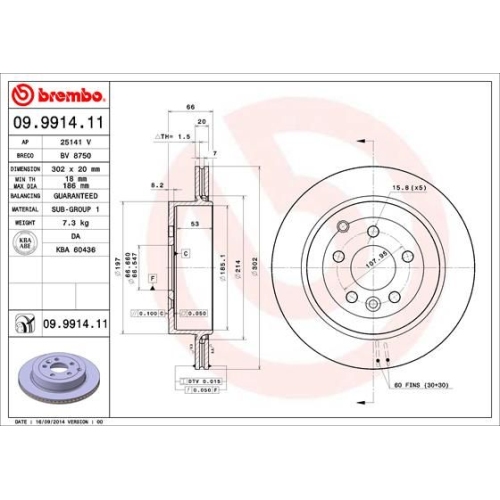 Bremsscheibe Brembo Hinterachse  2 Stück 09.9914.11 - ATU