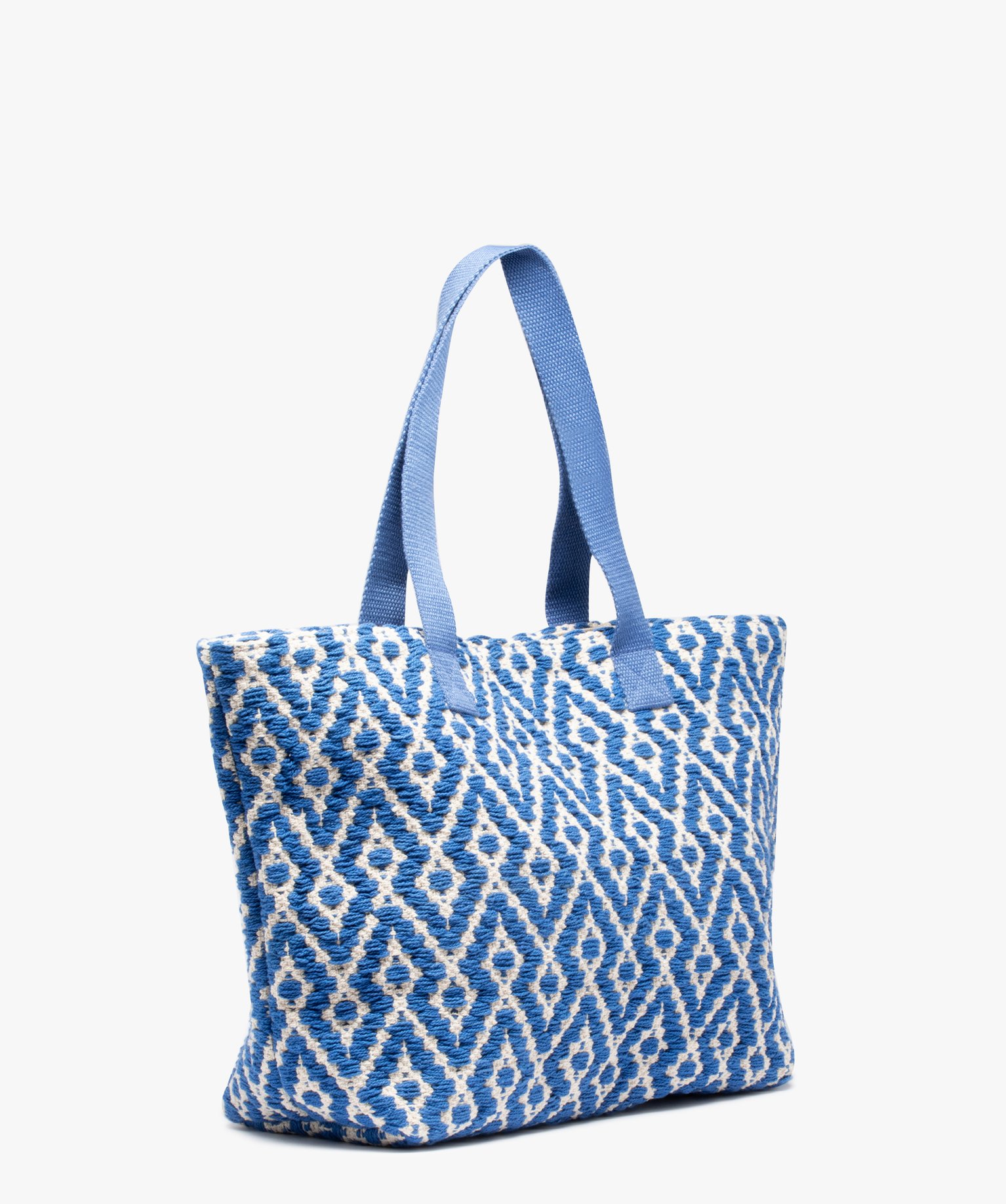 Sac cabas femme en toile tissée grand format bleu | GEMO