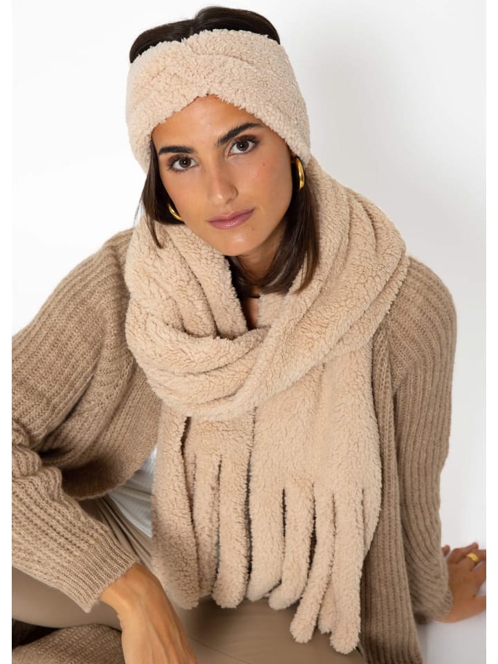 SASSYCLASSY Flauschiger Teddy Schal in Beige günstig kaufen onesize
