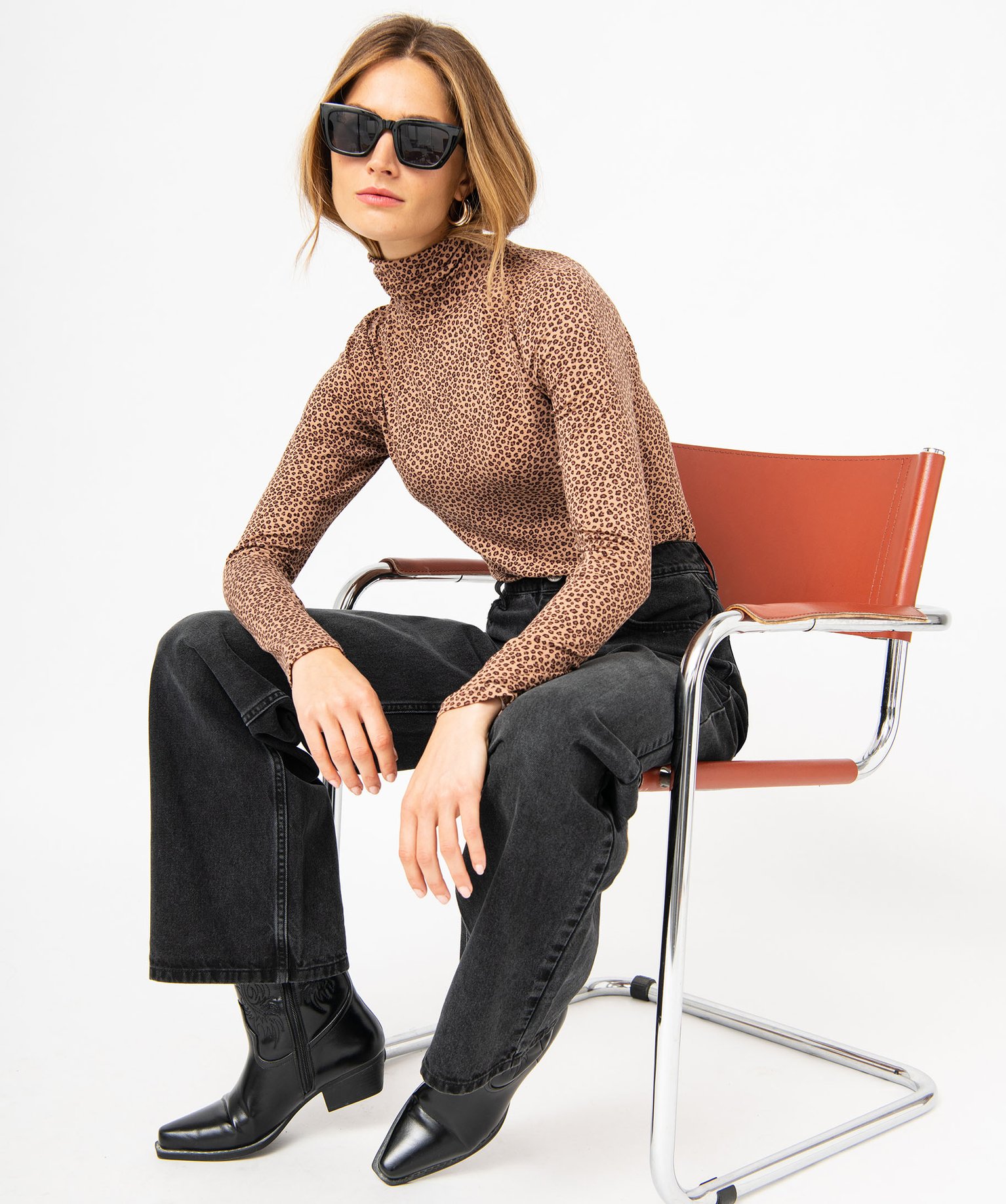 Tee-shirt manches longues et col roulé moulant femme imprime | GEMO