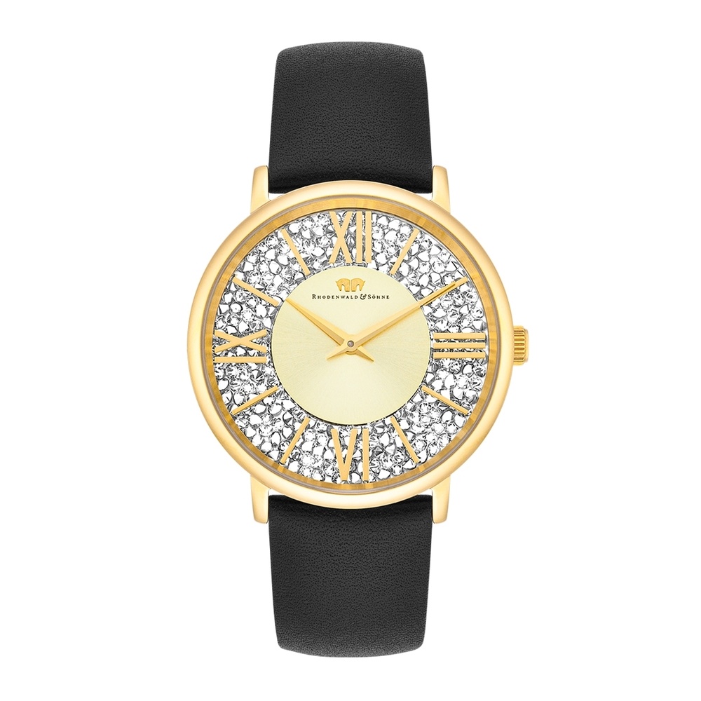 Rhodenwald & Söhne Montre à quartz Pamina en Or jaune Cuir véritable en Noir Montre