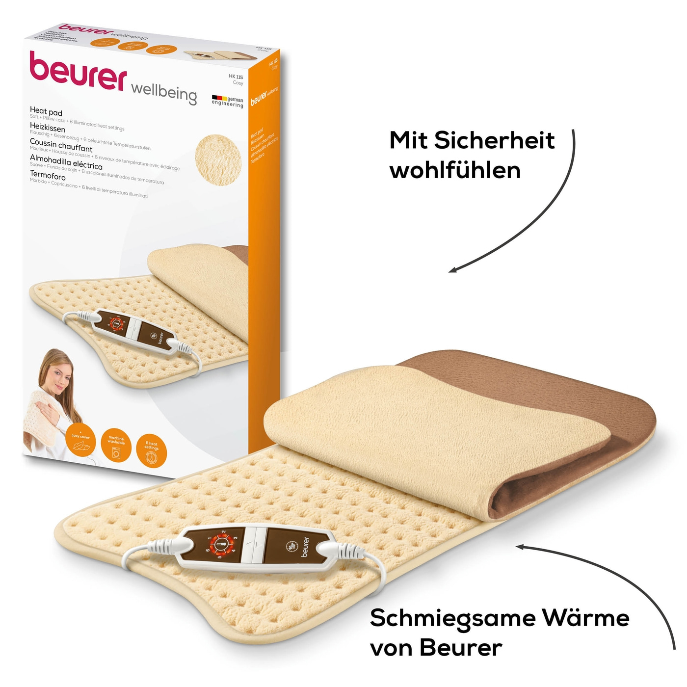 Beurer Heizkissen HK 115 Cosy-Flauschiges XXL Heizkissen mit abnehmbaren Bezug & 6 Wärmestufen