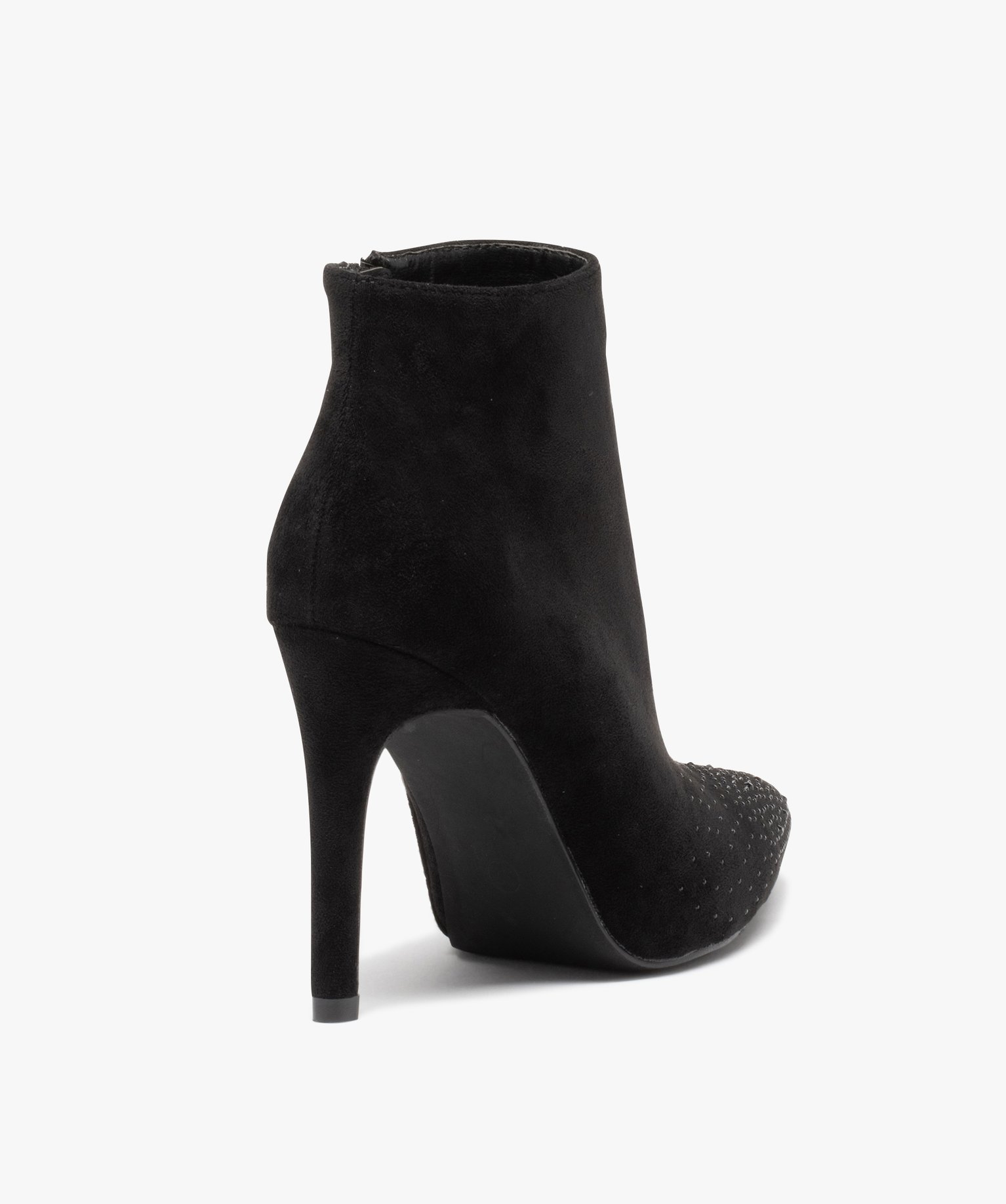 Boots femme à talon en suédine avec strass noir | GEMO