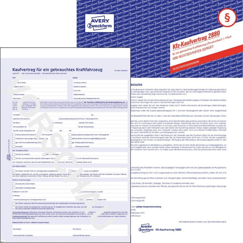AVERY Zweckform Kaufvertrag 2880 DIN A4 Perforiert N/A 25 Blatt
