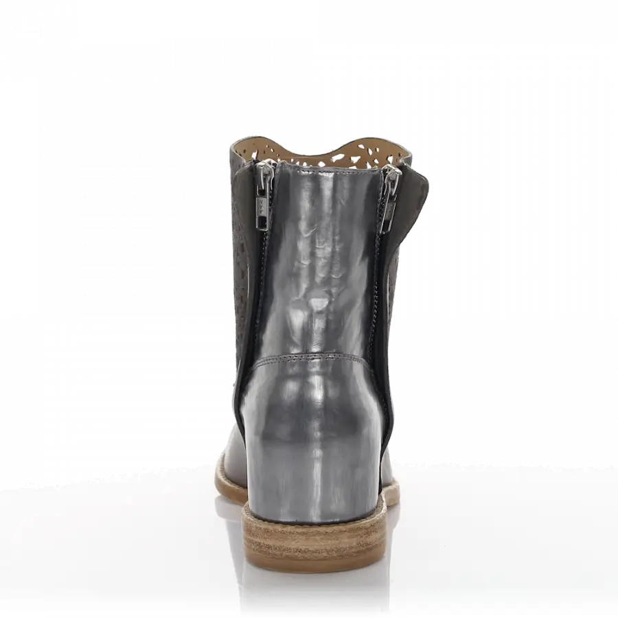 Rossano Bisconti - Stiefeletten Kalbsleder Lackleder Veloursleder Lochmuster grau silber - grau