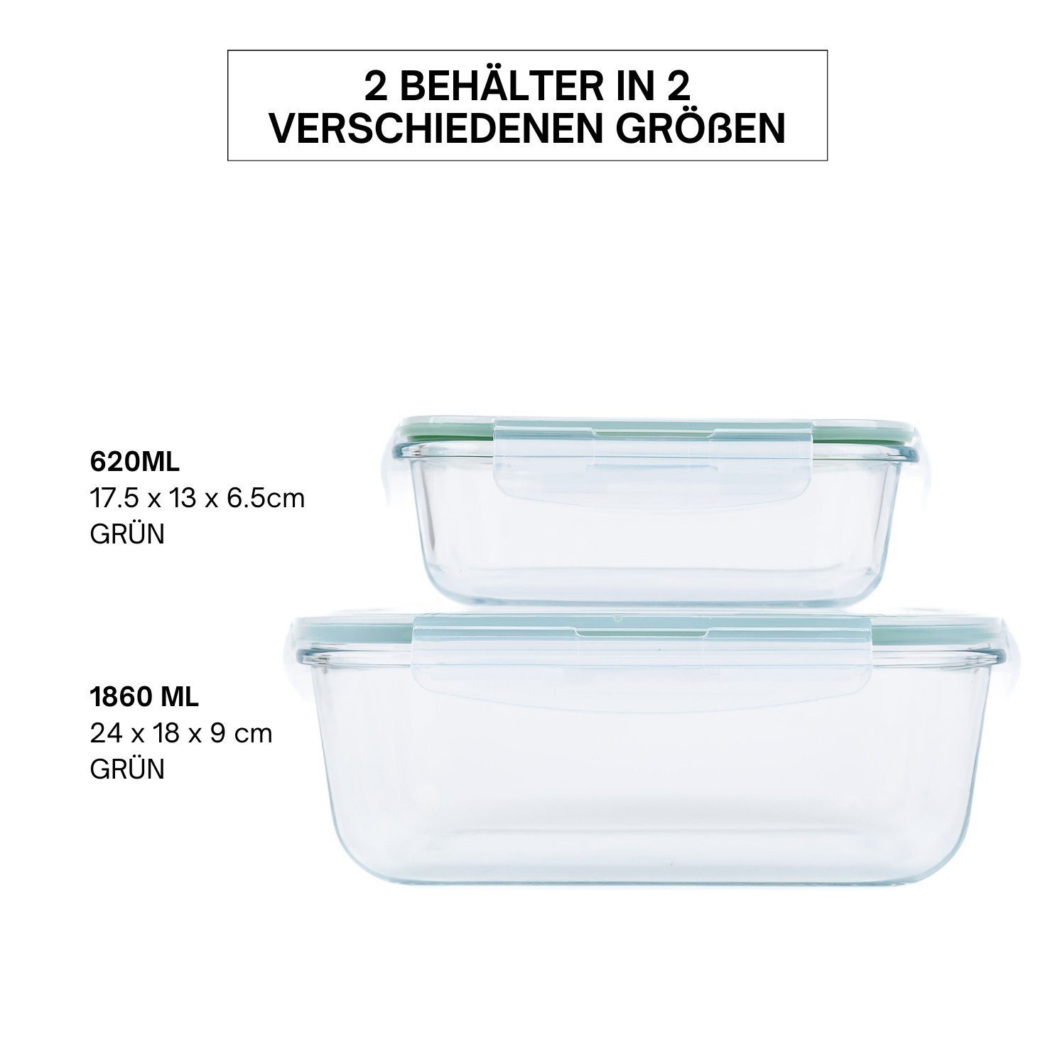 culinario Frischhaltedose Glas-Dosen mit luftdichtem Deckel Meal Prep & Aufbewahrung, BPA-frei, Glas, (Set, 2-tlg., ab 2er Set), spülmaschinenfest, mikrowellengeeignet, geeignet für Gefrierschrank