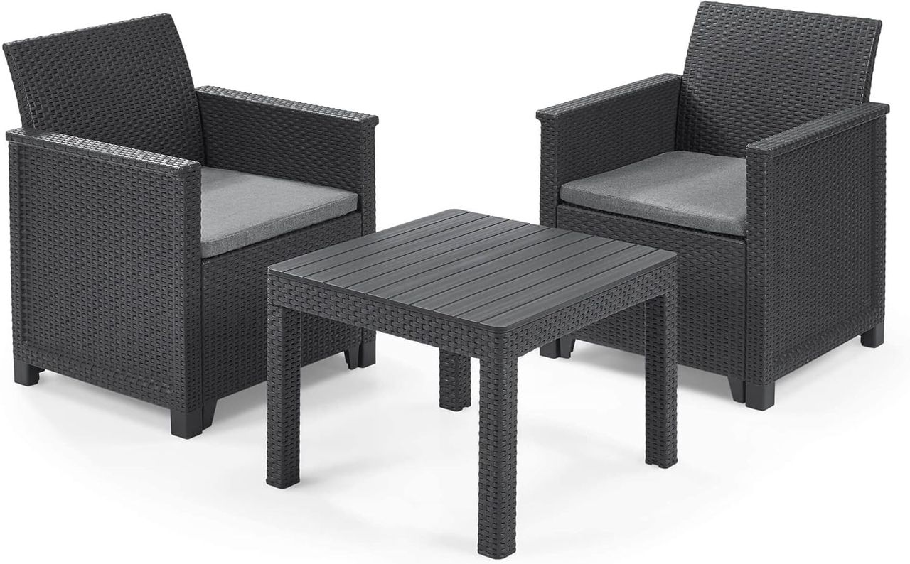 Kesper Emma Balkonset Gartenset 5-teilig - graphit , 2 Sessel, Sitzauflagen & 1 Tisch mit Truhenfunktion