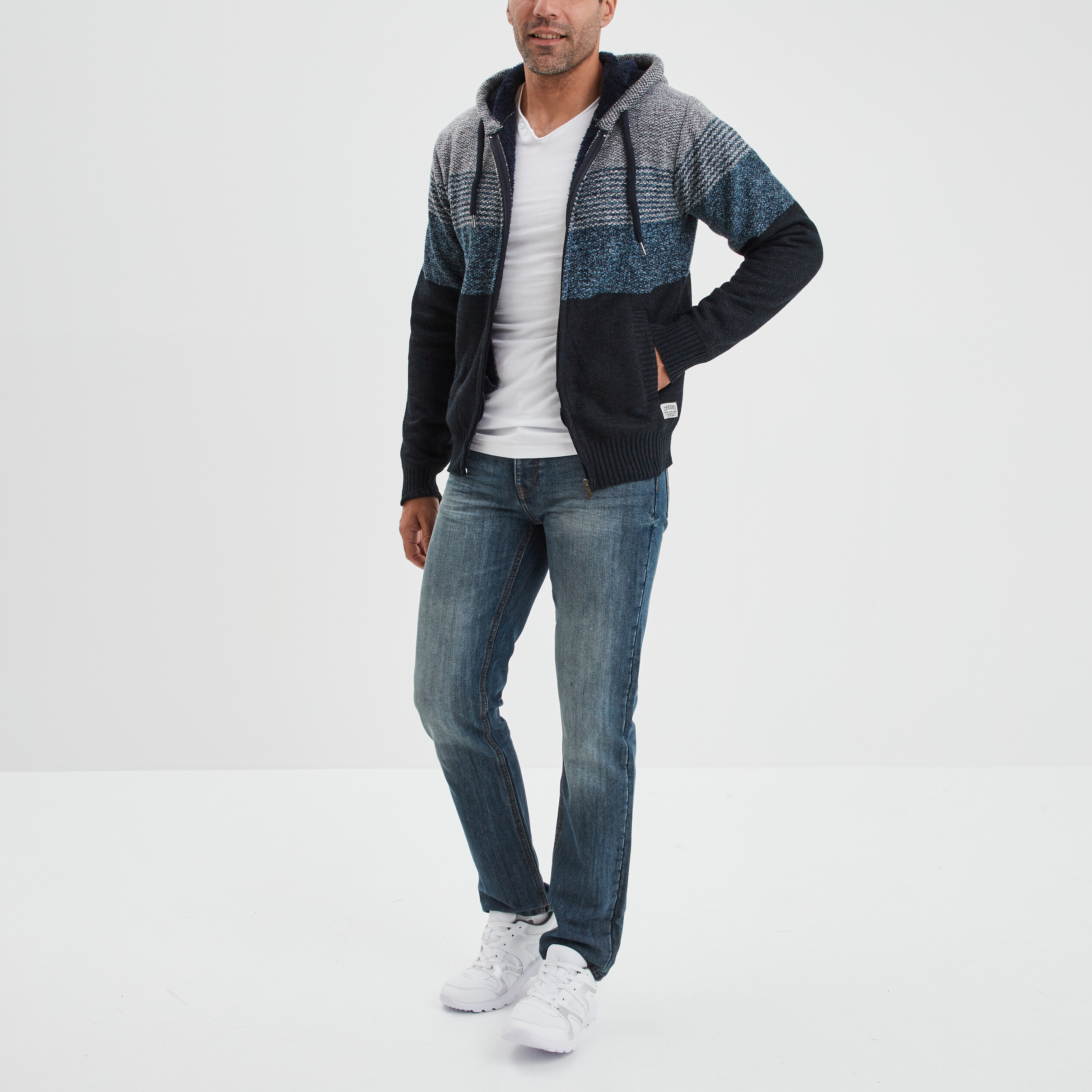 Gilet zippé doublé à capuche Creeks bleu marine homme | La Halle