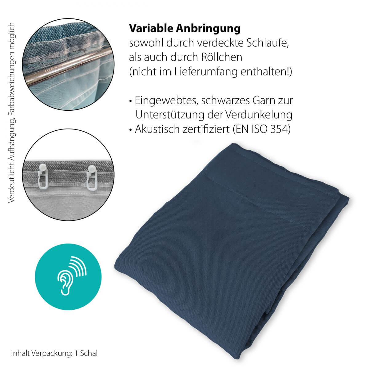 Indes Fuggerhaus Verdunkler Galdin verdeckte Schlaufen Blau 140 x 245 cm