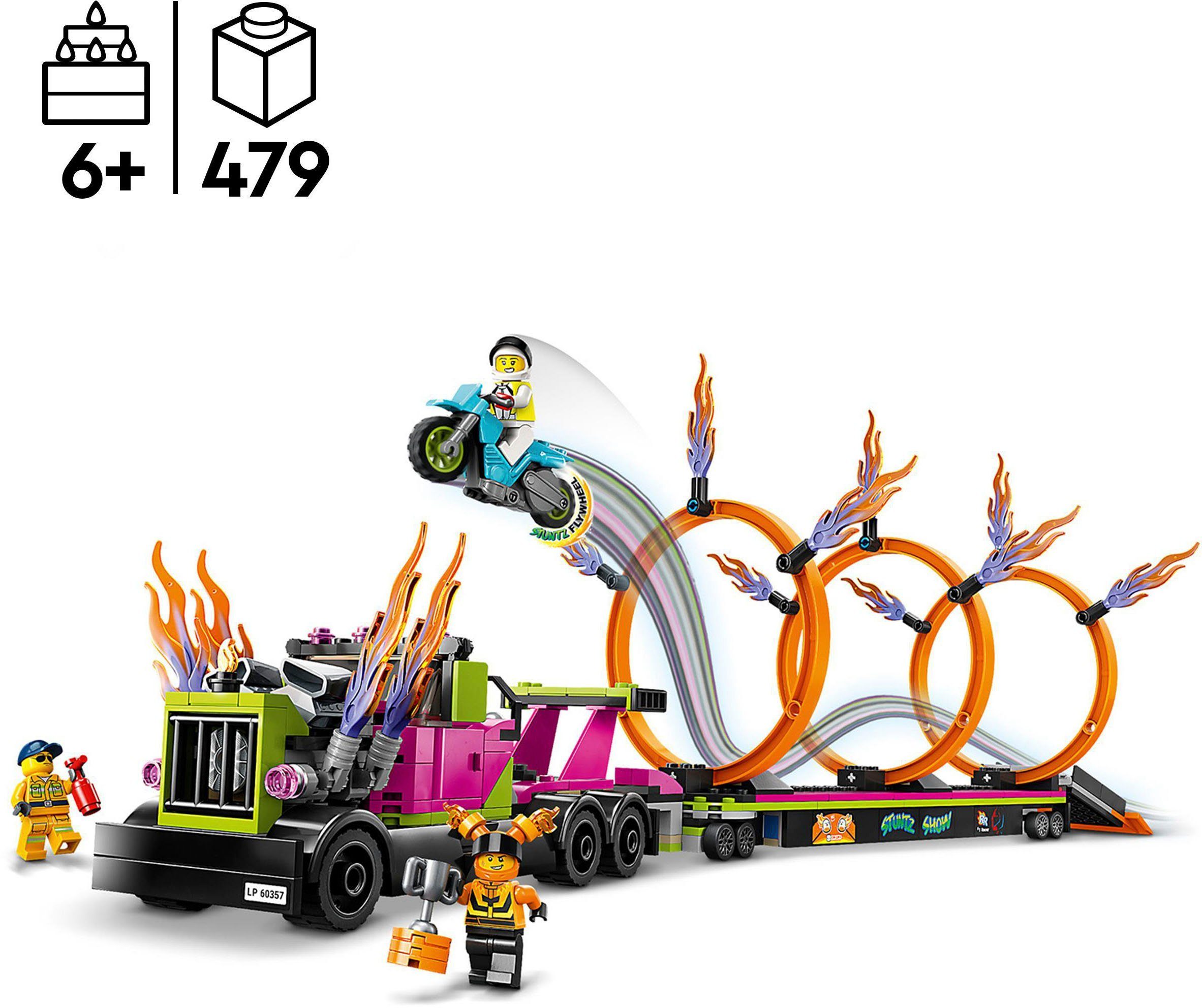 LEGO® Konstruktionsspielsteine Stunttruck mit Feuerreifen-Challenge (60357), LEGO® City Stuntz, (479 St)