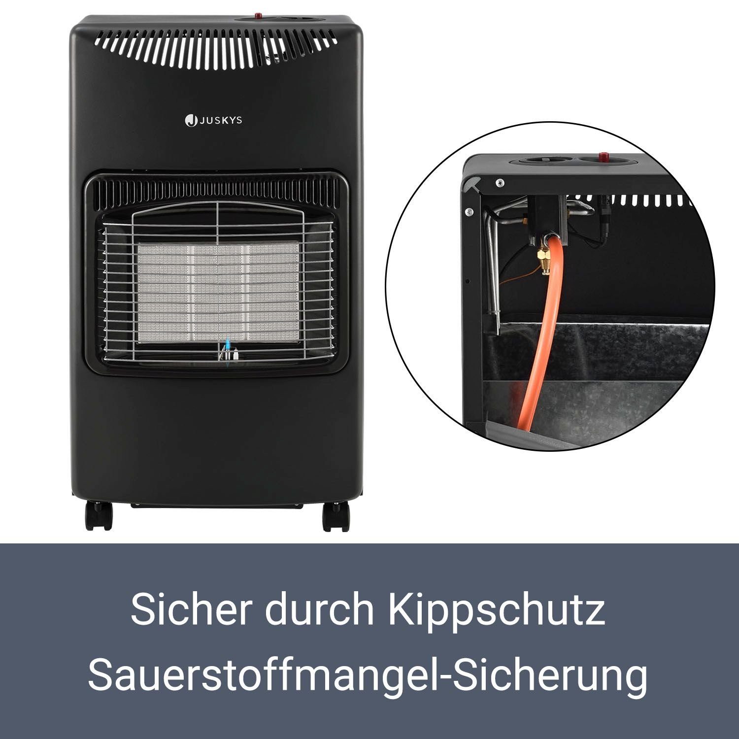 Juskys Heizstrahler GS42US, 4200 W, stark und energiesparend, 3-Stufen-Wärme-Regler, Gasflaschenhalterung