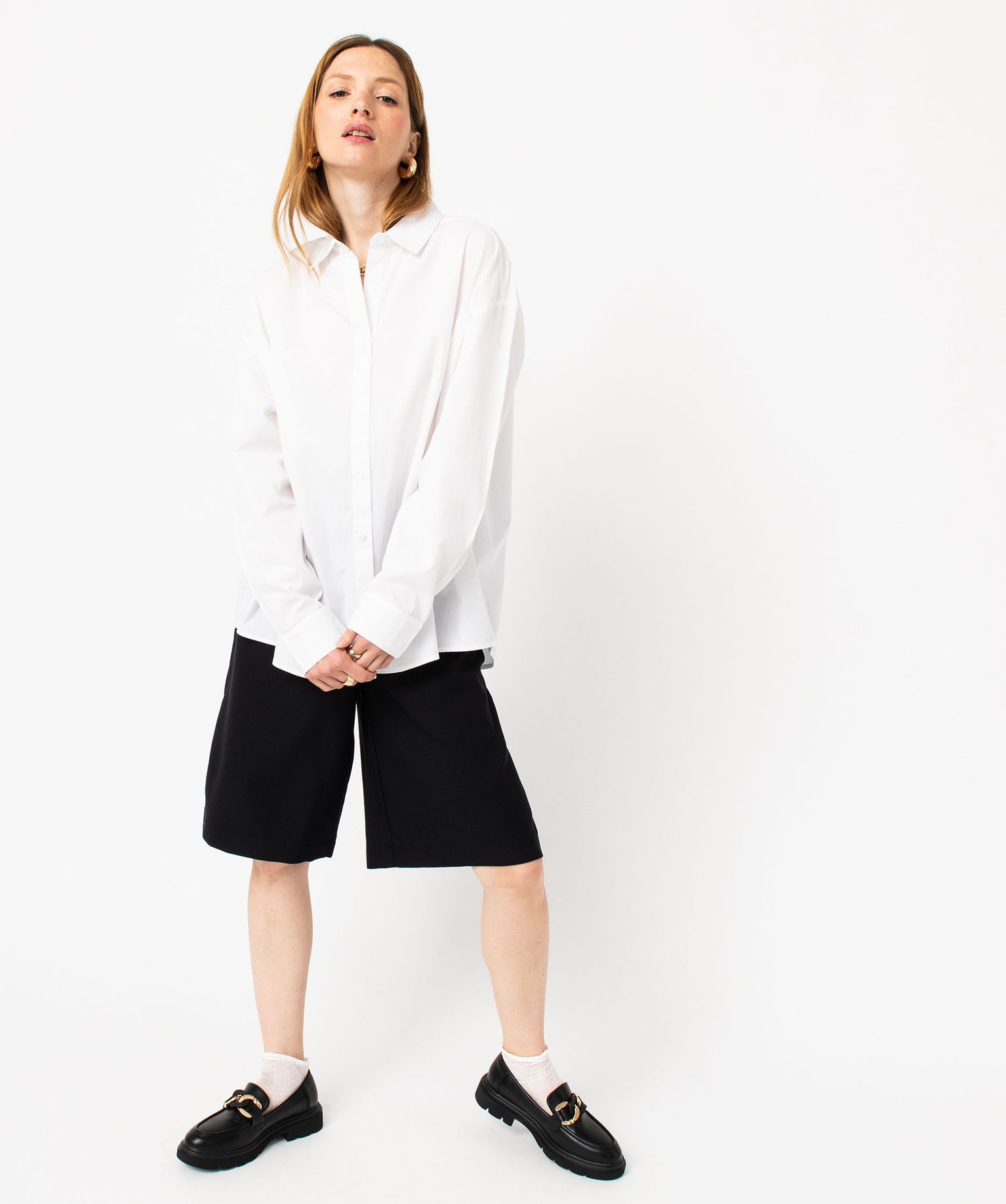 Bermuda ample à pinces femme noir | GEMO