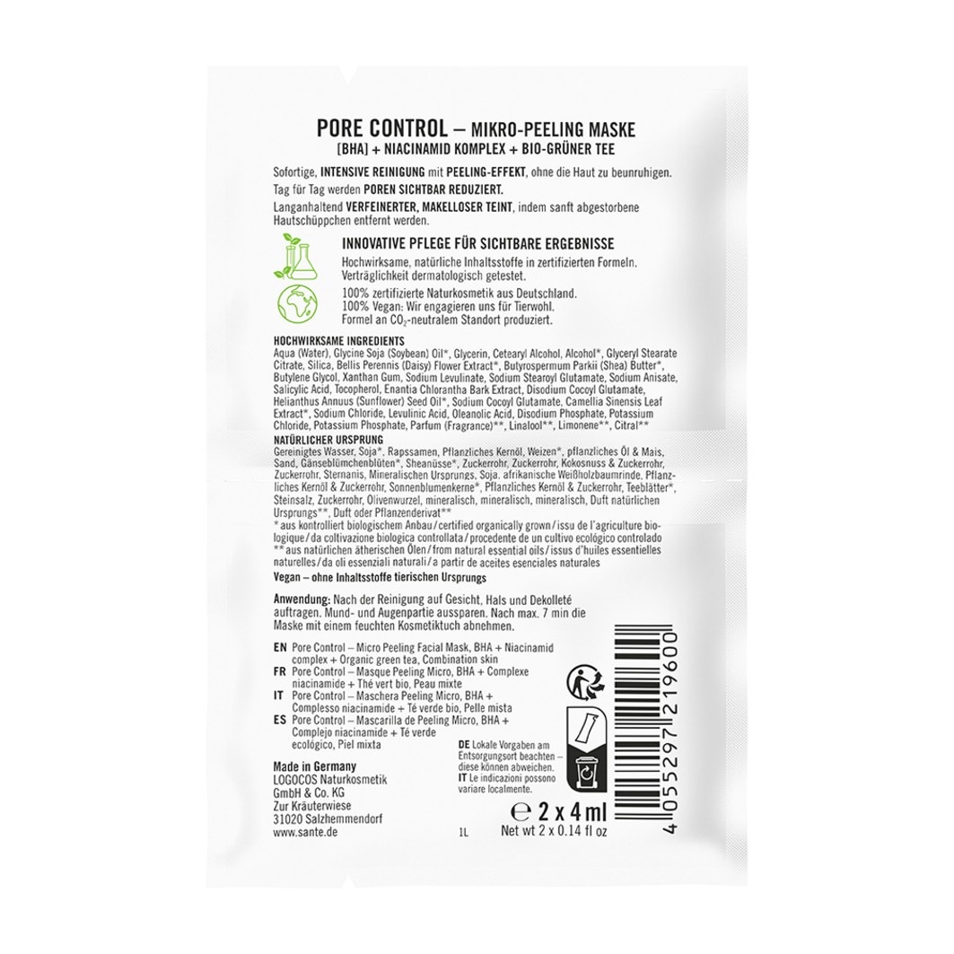 Mikro-Peeling Maske mit BHA. Niacinamid Komplex & Bio-Grüner Tee
