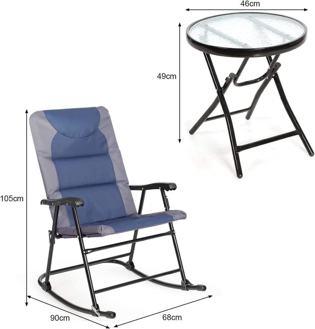 KOMFOTTEU Schaukelstuhl Set mit Beistelltisch, Outdoor-Gartenmöbel-Set