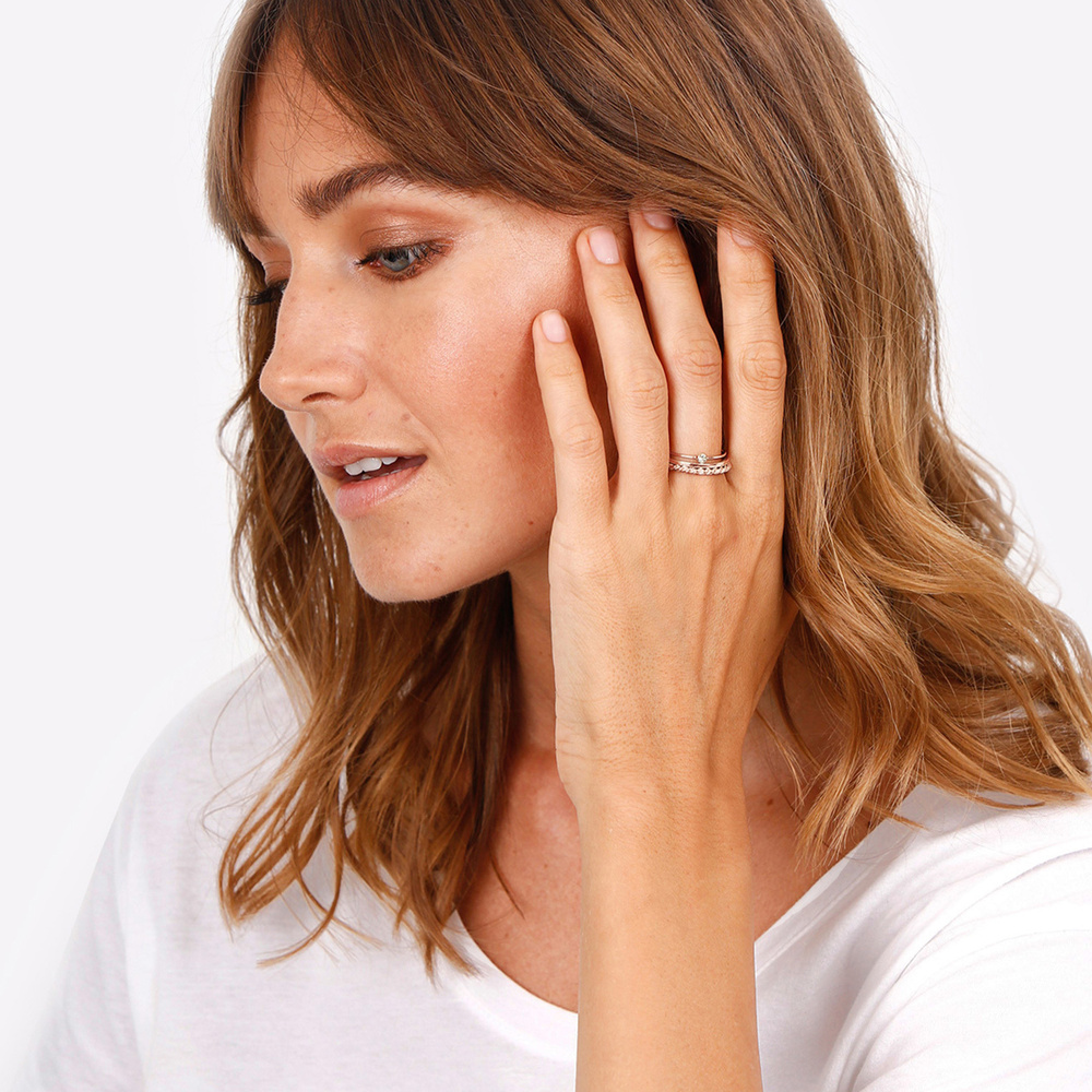 Elli Elli Bague Femmes Set Solitaire Basic Torsadé avec Cristal en argent sterling 925 Bague