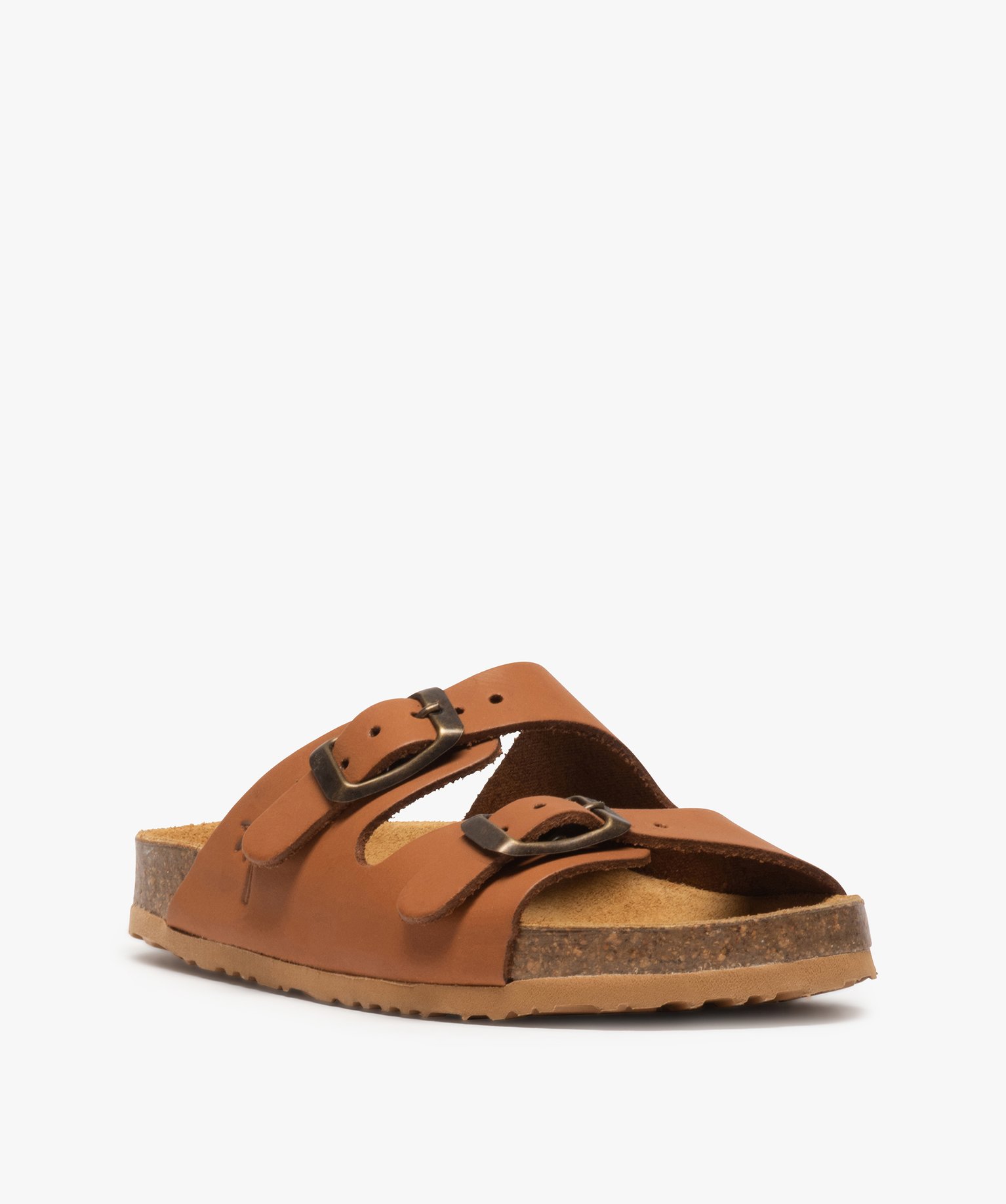 Mules Garçon en cuir à double bride ajustable camel | GEMO