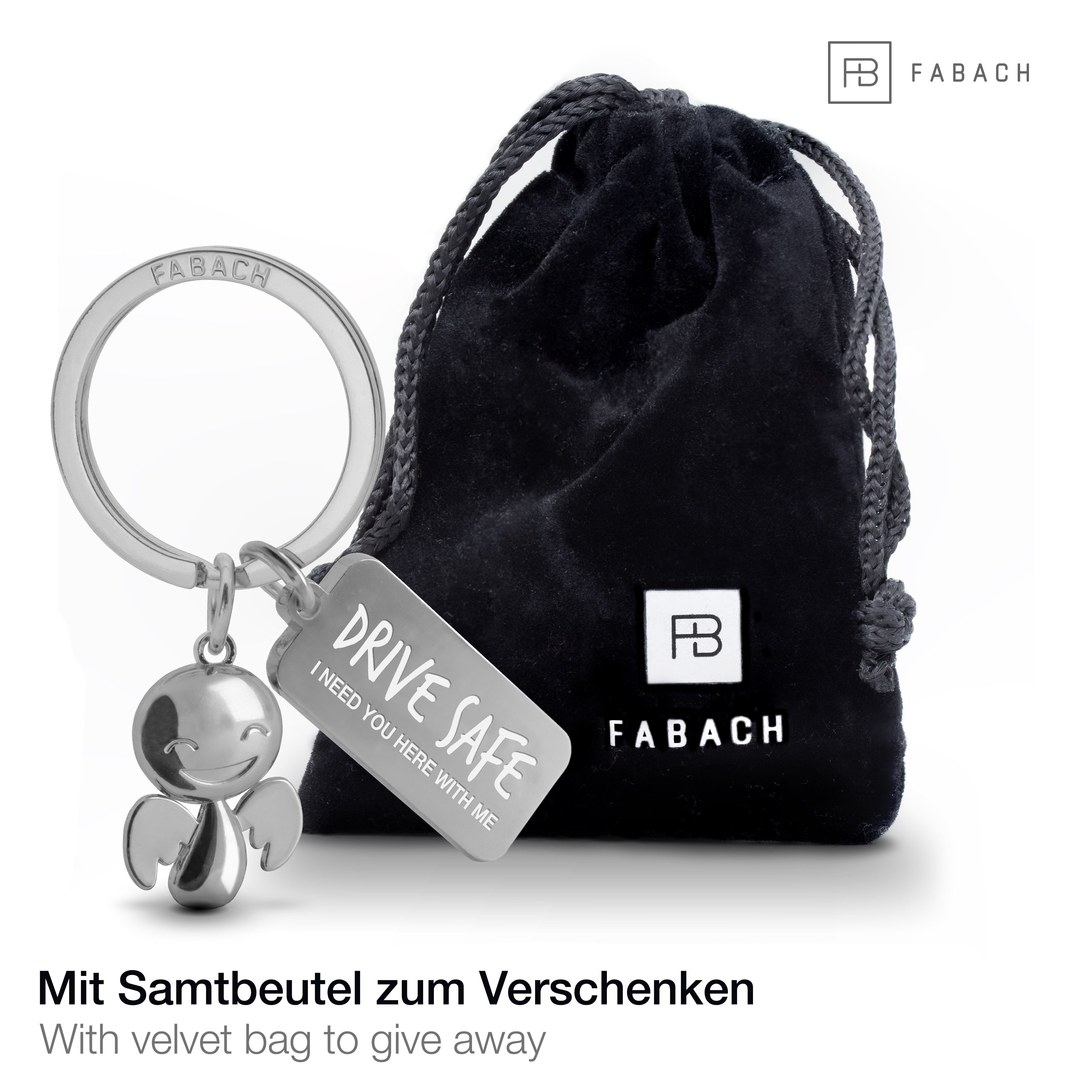 FABACH Schlüsselanhänger Schutzengel Happy mit Gravur Drive Safe - Geschenk Glücksbringer Auto
