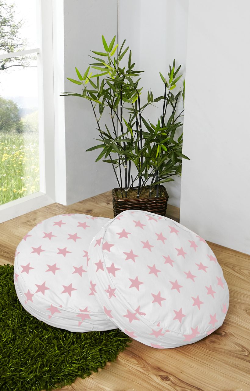 Ticaa 2er Kissen-Set rund Stern weiß-Rosa
