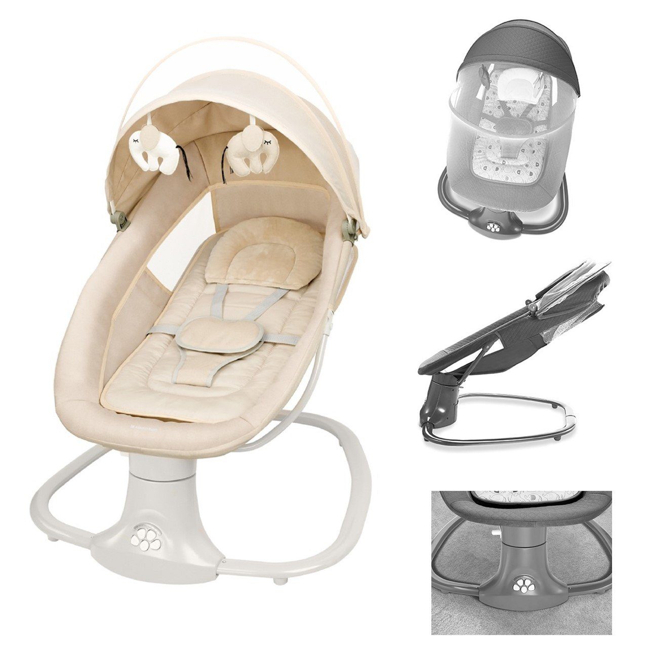 Kikkaboo Babywippe Babywippe Winks 2 in 1, Stuhl, Moskitonetz, ​Timer, Musik, Fernbedienung