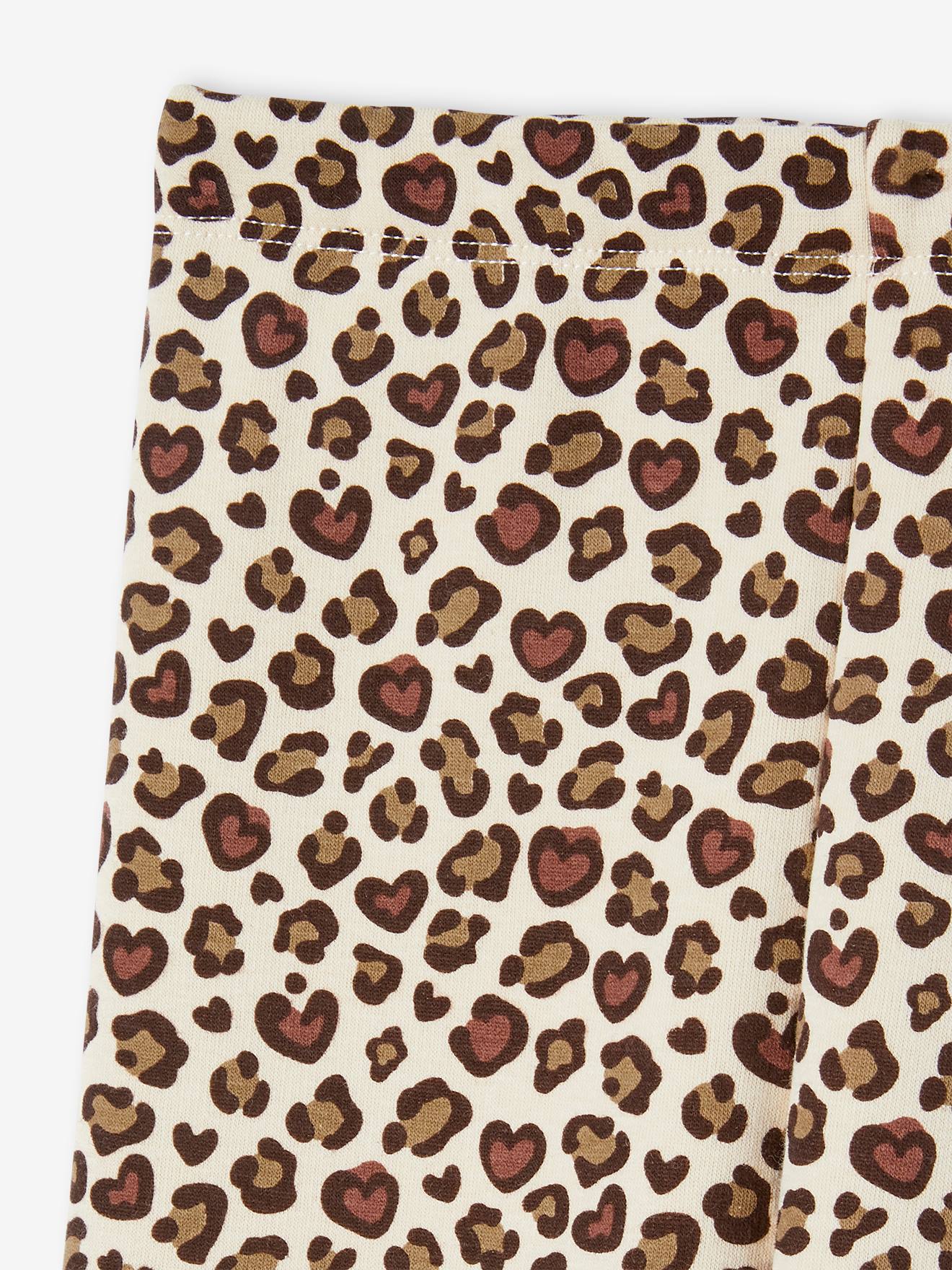 Legging fille doublé maille polaire marron imprimé