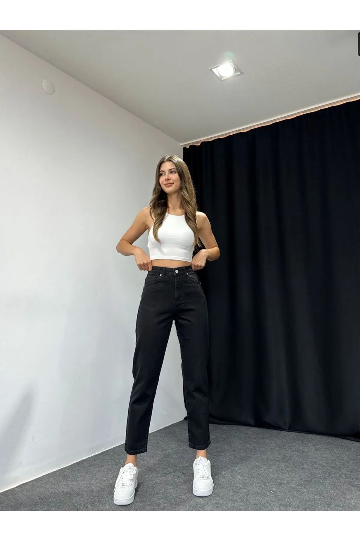 Laluvia  Schwarze Original Mom-Jeans mit ultrahohem Bund