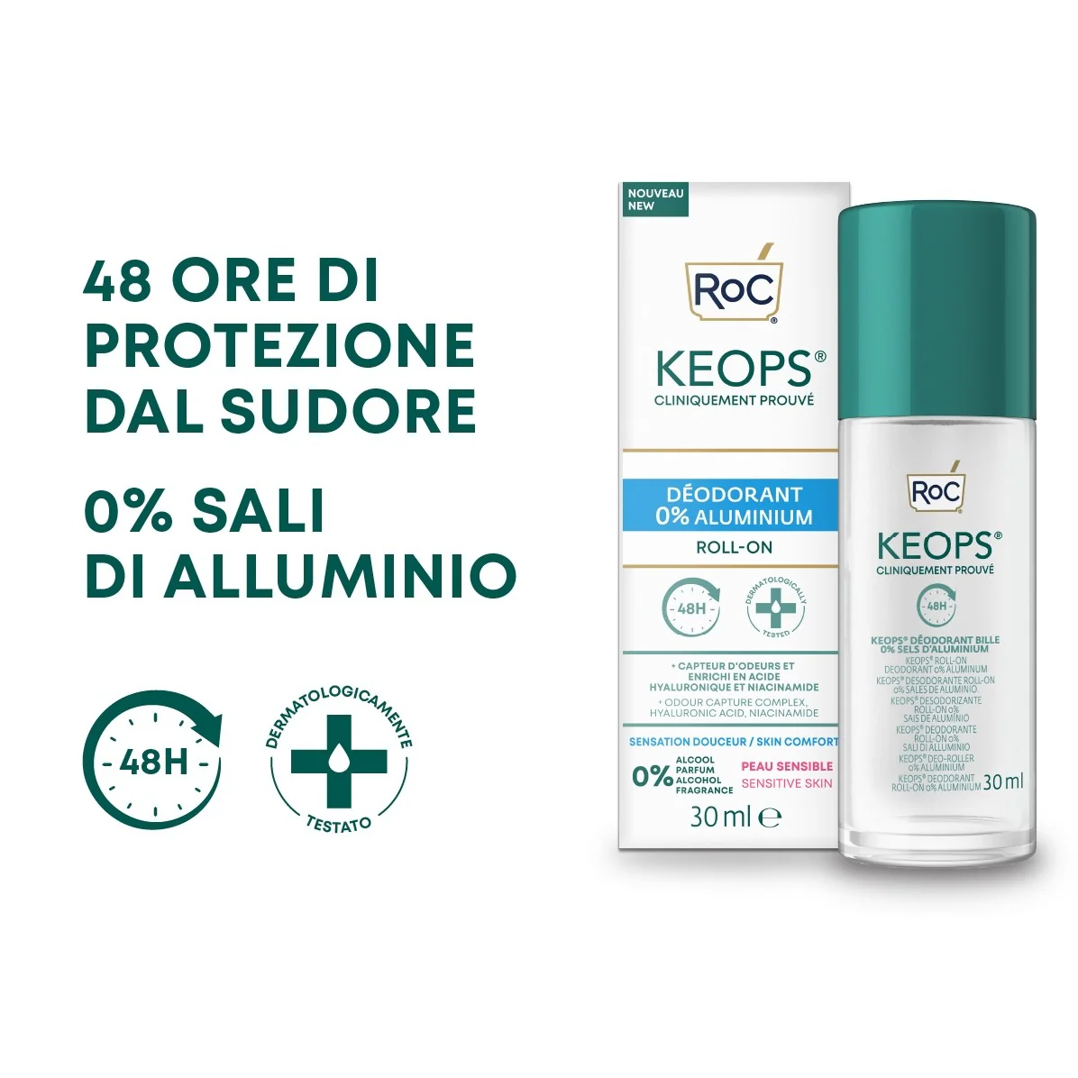 Desodorante roll-on Keops 48h 0% sales de aluminio - Desodorante roll-on