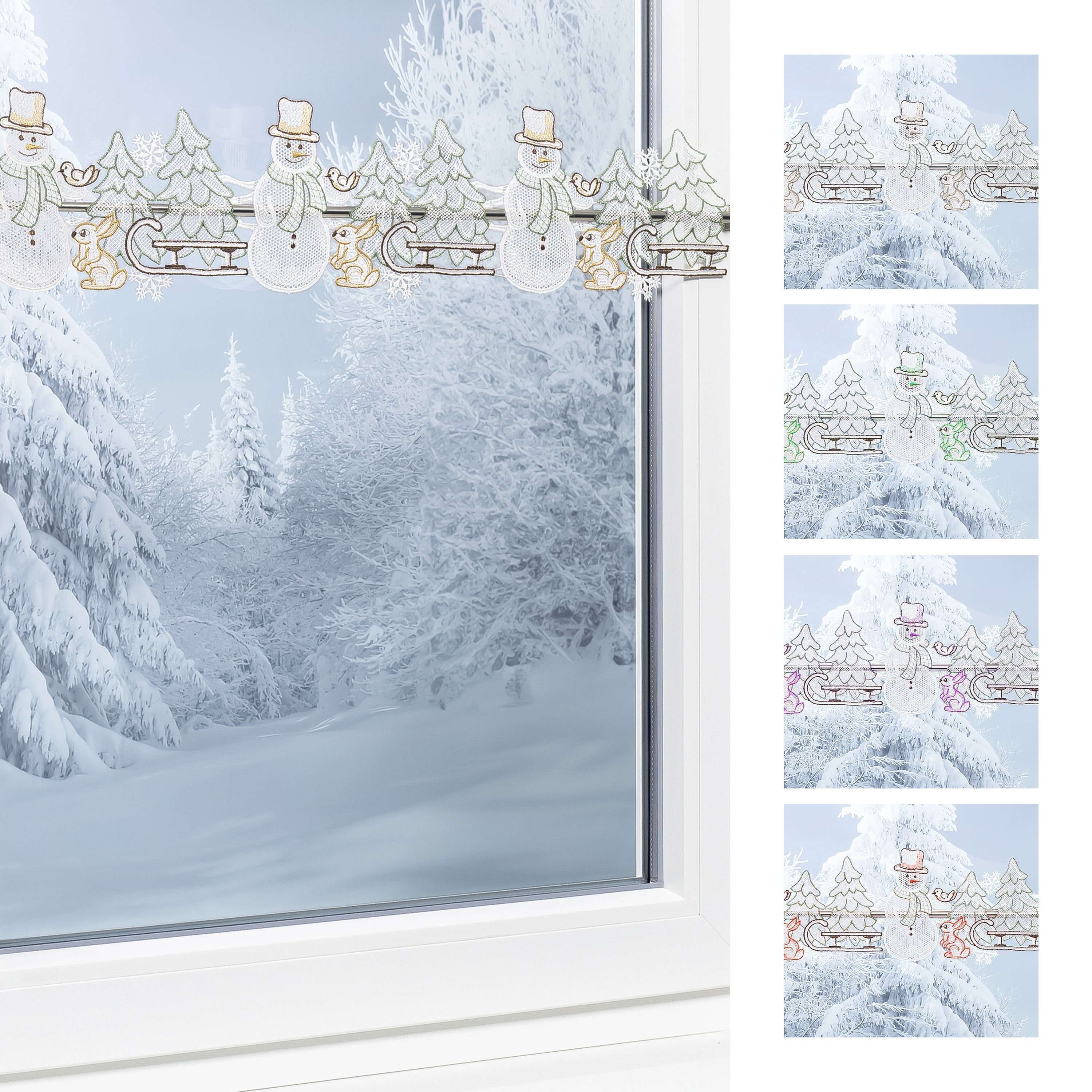 Scheibengardine Schneemannbordüre, Plauener Spitze®, (1 St), transparent, HxB 15x44cm